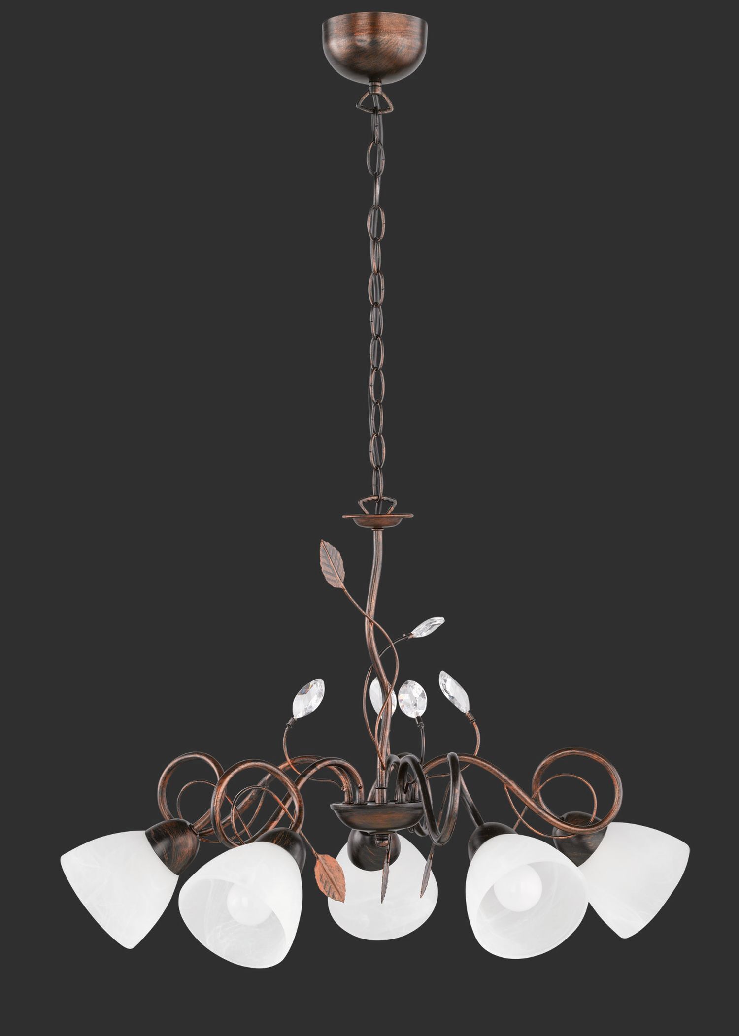 Florale Hängeleuchte Metall Glas 5-flammig Rost Antik Leuchter, Lampe