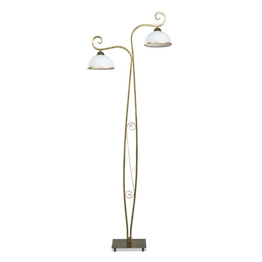 Stehleuchte Gold Antik Weiß Metall Glas 2-flammig Lampe