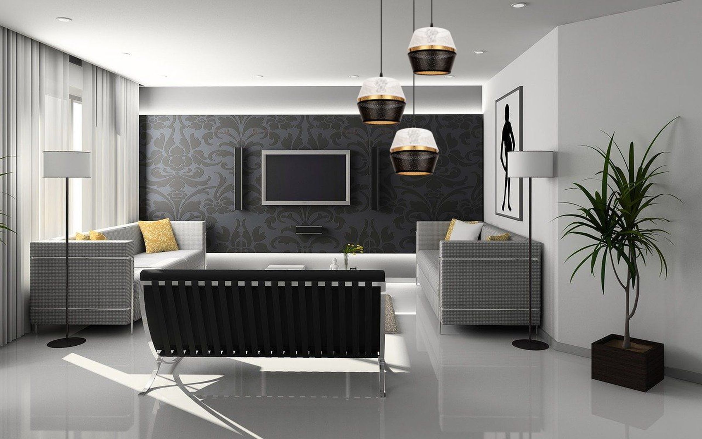 Wohnzimmer, Innenarchitektur, Pflanze, Dekoration für Zuhause, Couch