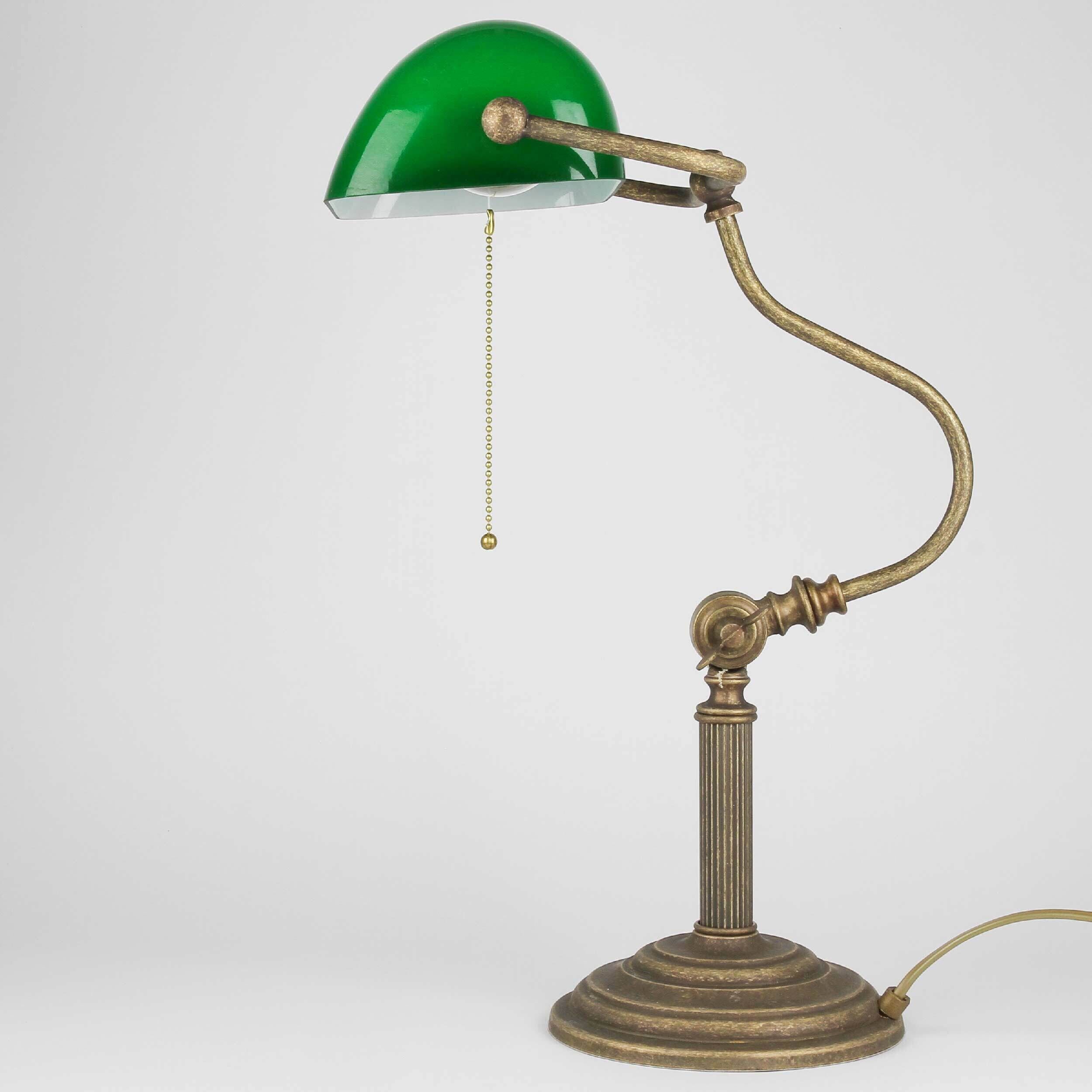 Premium Bankerlampe aus Messing in Antik Bronze Tischleuchte Lampe, Lampenschirm, Tischlampe