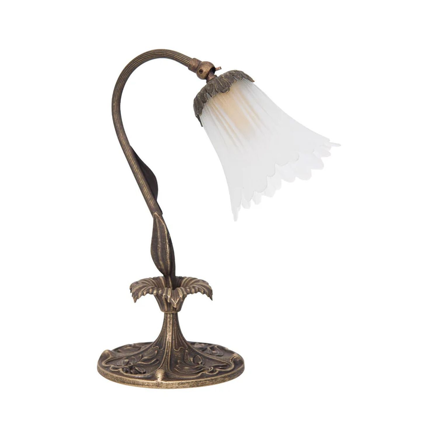 Licht-Erlebnisse LOELLA Florale Tischlampe Vintage - 40 Cm Hoch, Metall & Glas, Verstellbarer Schirm, E14 Fassung, Shabby Braun