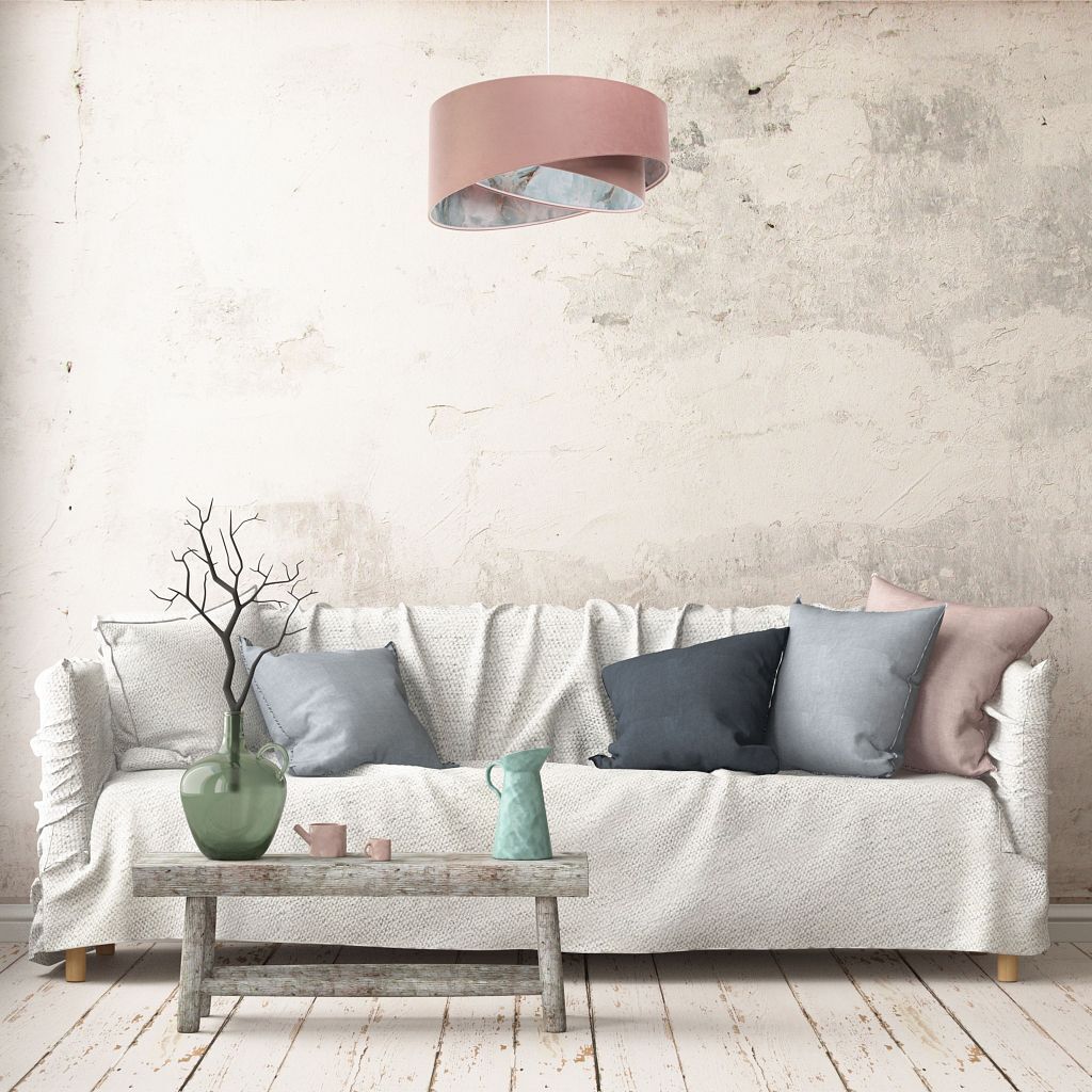 Suspension D : 50 cm E27 Rose Bleu clair Tissu aspect velours