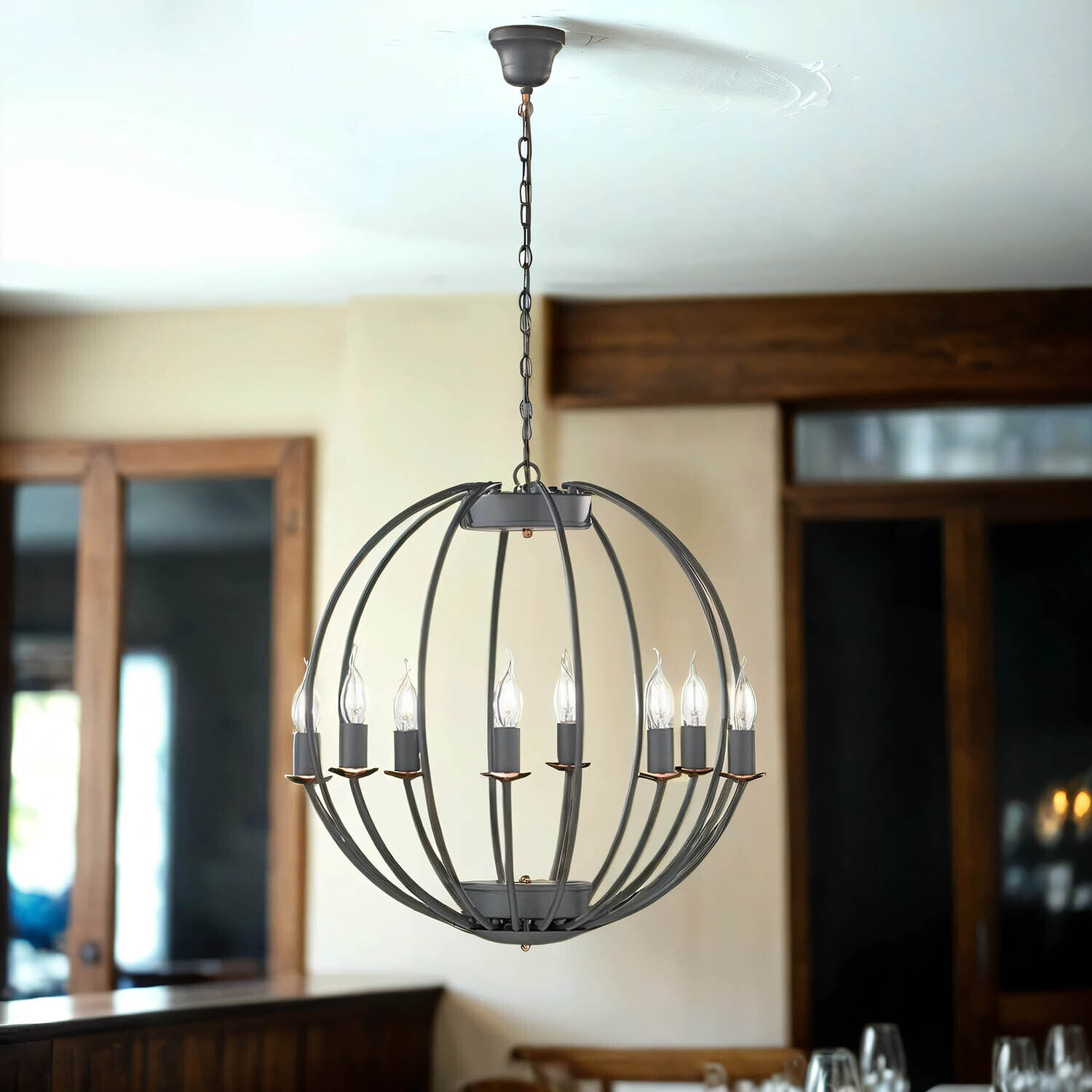 Lustre Gris rond Ø 55 cm Métal 8x E14 Leuchter, Lampe, Leuchte