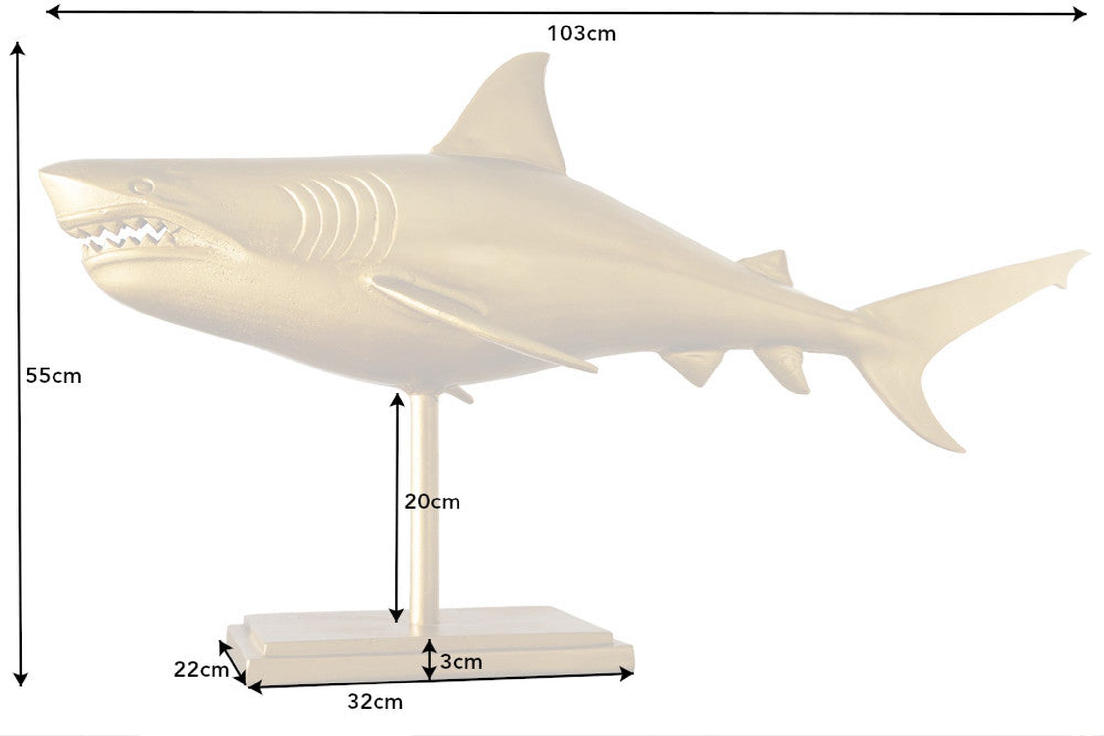 Statue décorative en métal Requin Poisson en or 103 cm de long fait main Tier, Fische, Leben im Meer, Hai