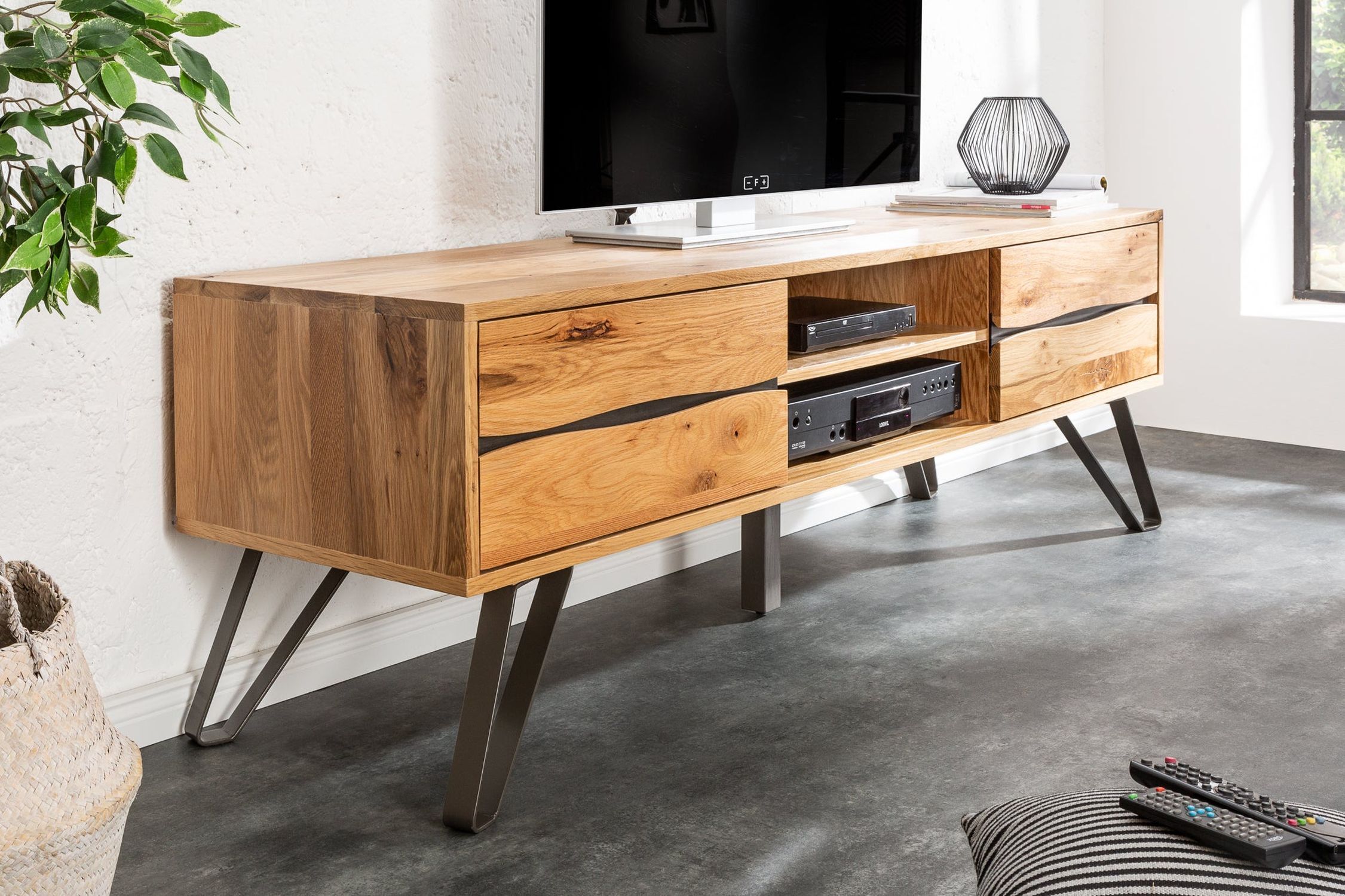 TV Lowboard bois largeur 160 cm Design industriel PATRICIA