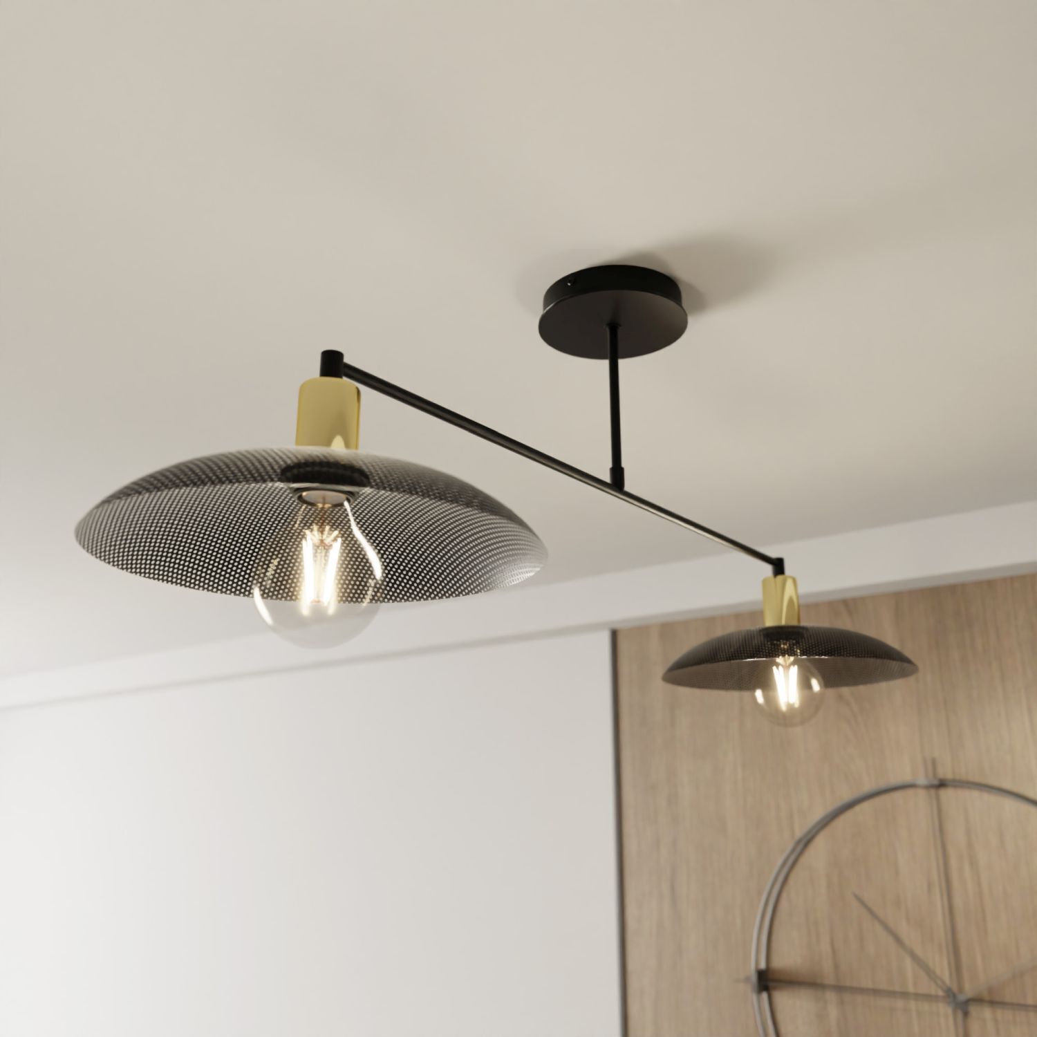 Deckenleuchte Metall 100 cm lang Schwarz Gold E27 2-flammig Lampe, Deckenventilator, Elektrisches Gerät, Deckenleuchte, Leuchte