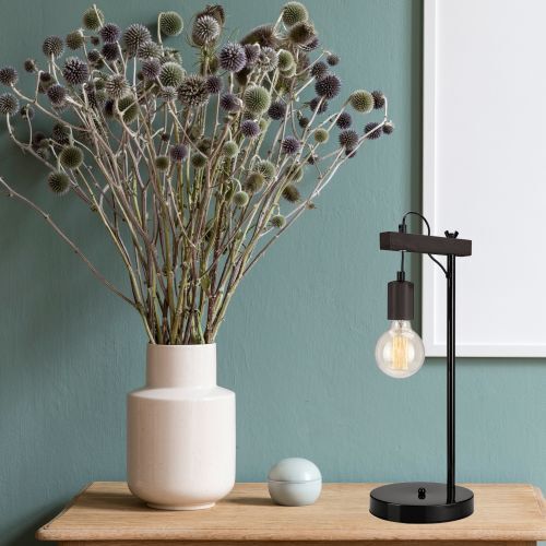 Schwarze Tischleuchte Holz vielseitig 56cm AMIDA