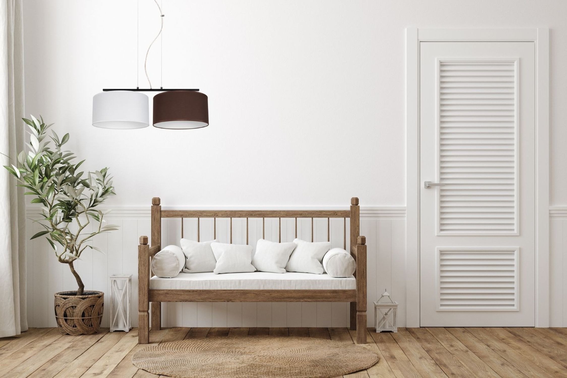 Tissu Lampe suspendue anti-éblouissement blanc marron E27 70 cm de long Dekoration für Zuhause, Kissen, Innenarchitektur, Pflanze, Lampe