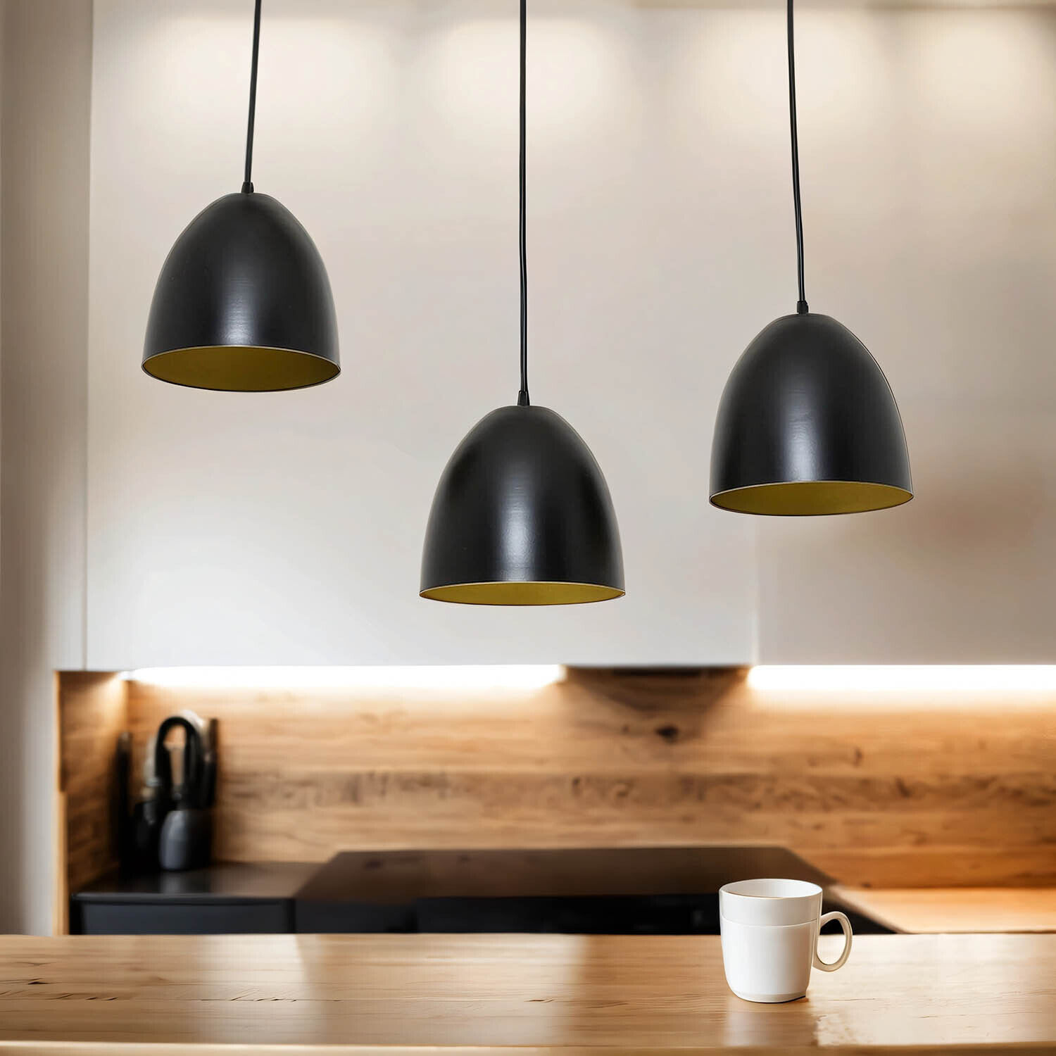 Hängeleuchte Schwarz Gold 3-flammig E27 verstellbar Lampe, Tasse, Drinnen, Innenarchitektur