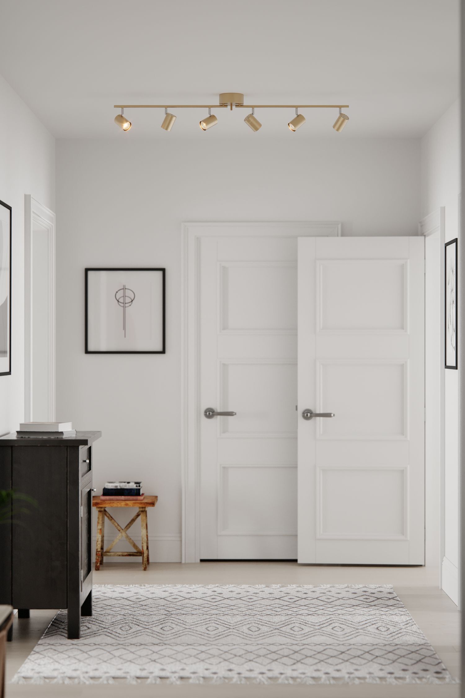 Strahler Metall GU10 verstellbar in Gold 124 cm lang Retro Wohnungseingang, Halle, Tür, Decke-Licht, Rug