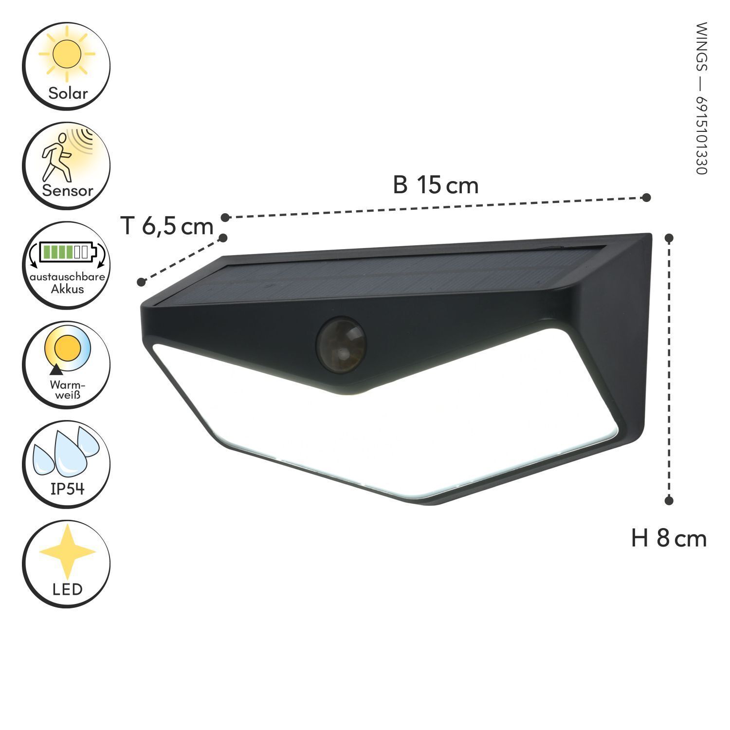 Lampe solaire d'extérieur à LED avec détecteur de mouvement et intensité variable IP44 4 W