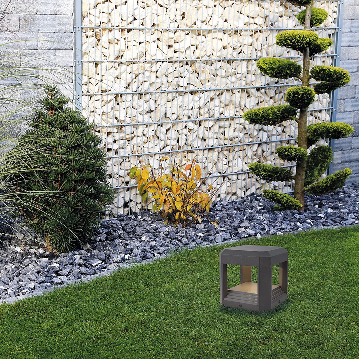 Borne d'éclairage LED Aluminium IP65 15,1 cm de haut Gris TIM Baum, Gras, Hinterhof, Konifer, Tanne