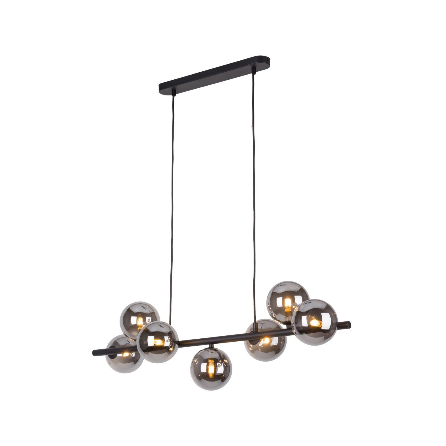 hängende Leuchte, Glaskugeln, 6 Lichtquellen, Schwarz, Industrie-Design