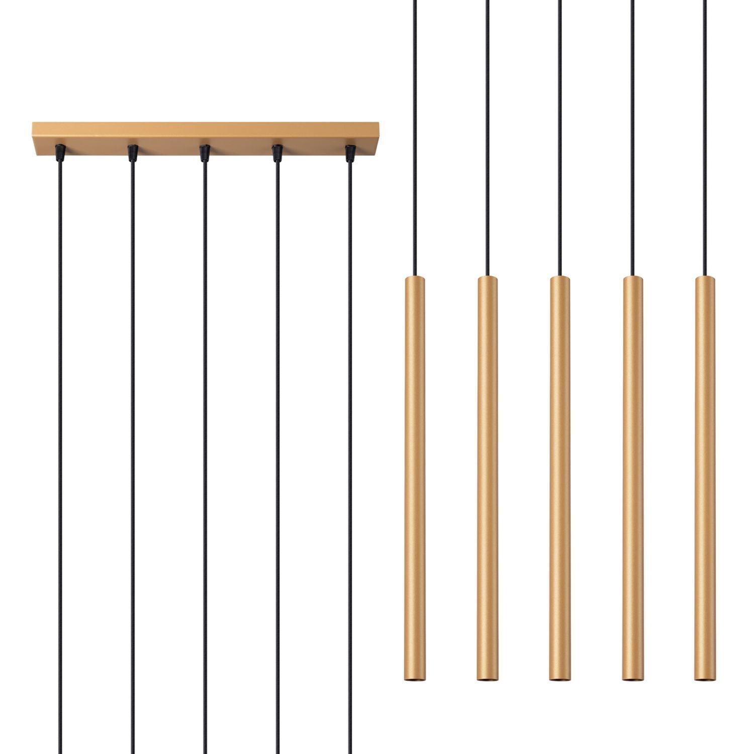Hängelampe Gold Stahl G9 5-flammig 45 cm lang Esstisch pendant_lamp, hängelampe, gold_copper, minimales_design, aufhängelampe