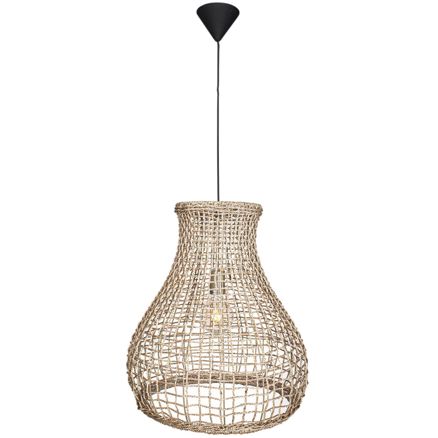 Hängelampe Korb Boho 49 cm breit E27 aus Seegras Metall Lampe, Kronleuchter