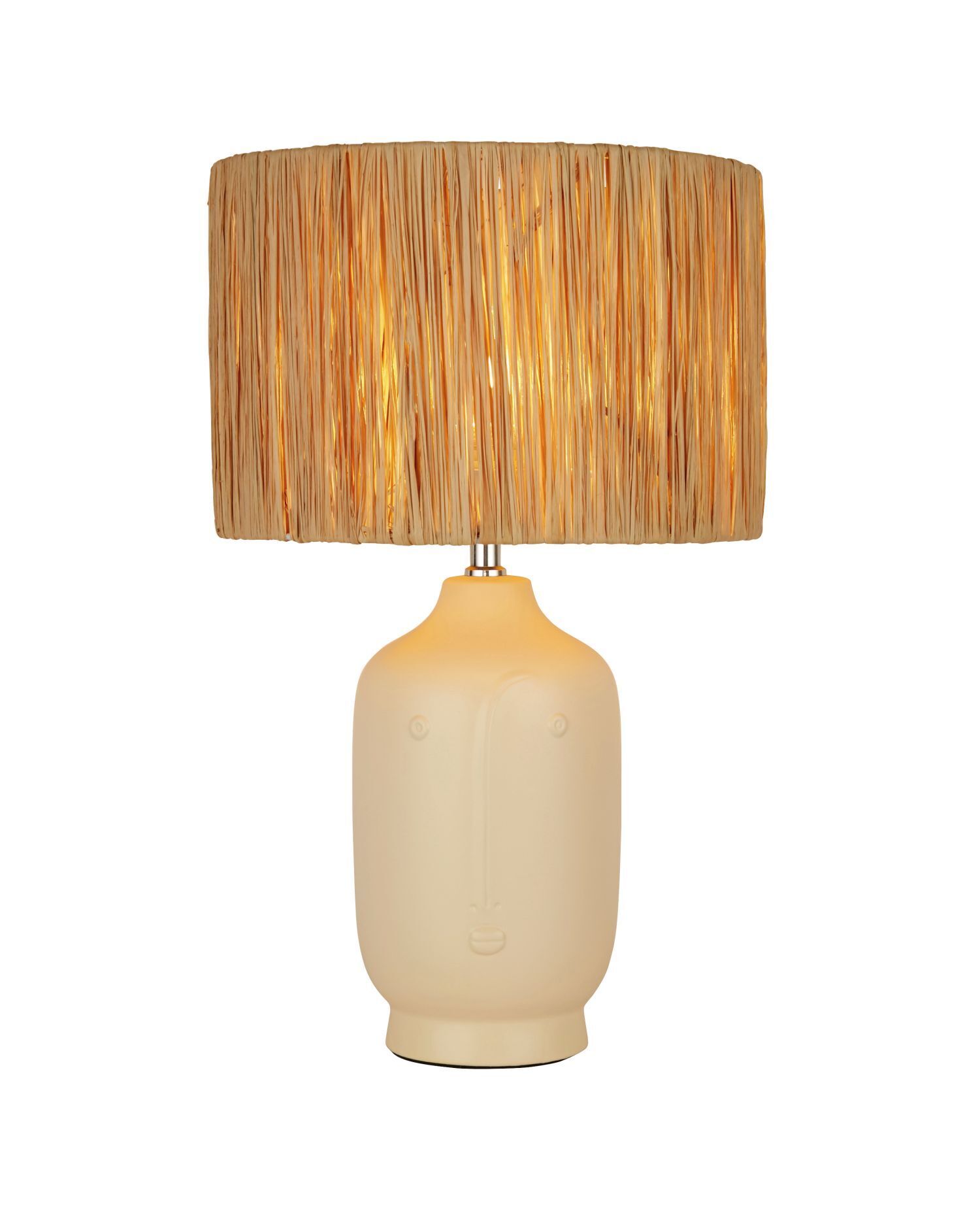 Tischleuchte Keramik Bast Creme Natur E27 48 cm Boho Lampe, Tischlampe, Lampenschirm