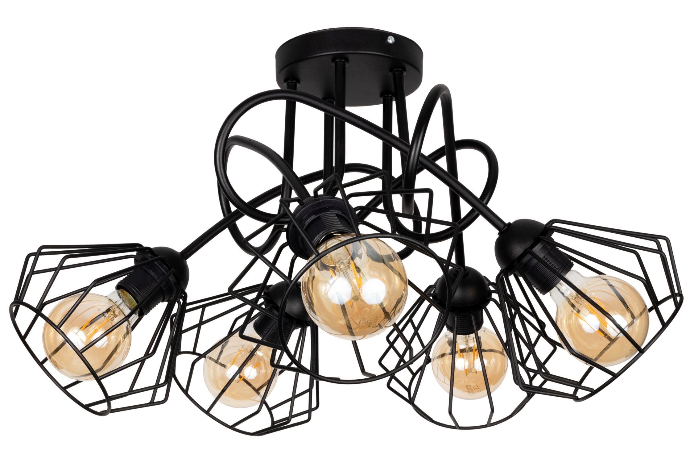 Lampe de plafonnier noire métal fil E27 L:60 cm 5-flamme Leuchte, Kronleuchter, Lampe, Deckenleuchte