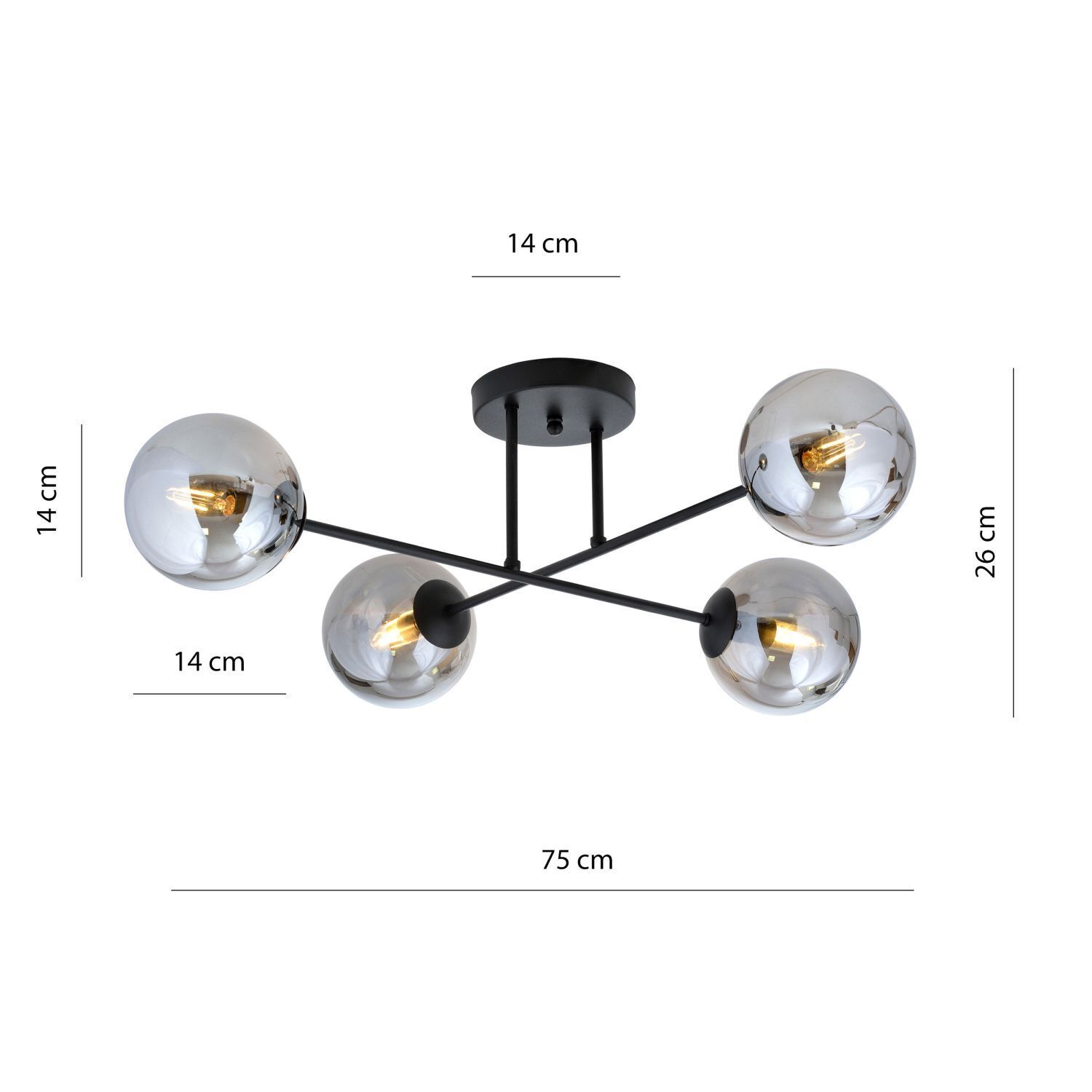 Deckenleuchte Kugel Schirme 4x E14 Grau Schwarz