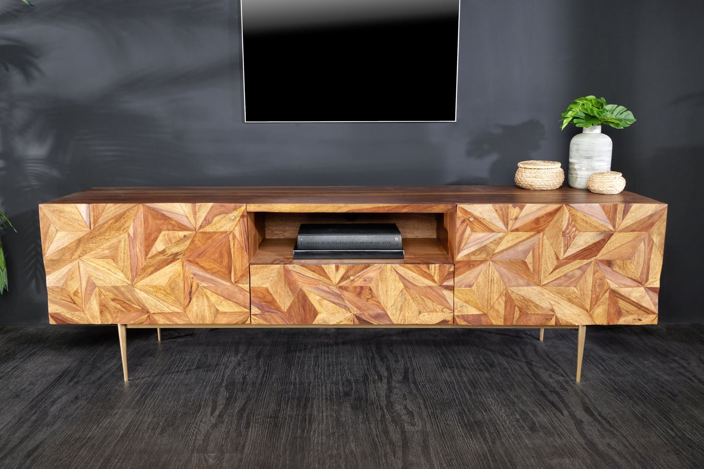 Massives TV Lowboard 160 cm breit Sheesham Holz dekorativ Moebel, Anrichte, Innenarchitektur, Holz, Hartholz