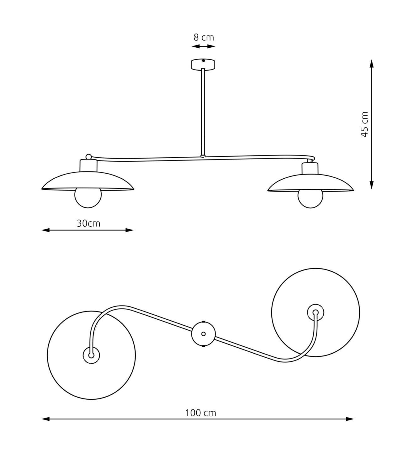 deckenleuchte, pendelleuchte, e27 lampe, metall, zwei lampenschirme