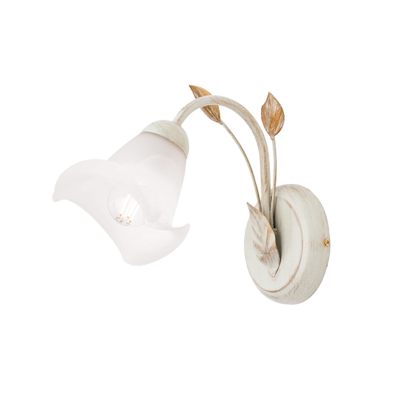 Wandlampe Glas Metall E14 21 cm hoch Landhaus Stil Wandleuchte, Blumenwandlampe, Holzbräunung, weiß, E14