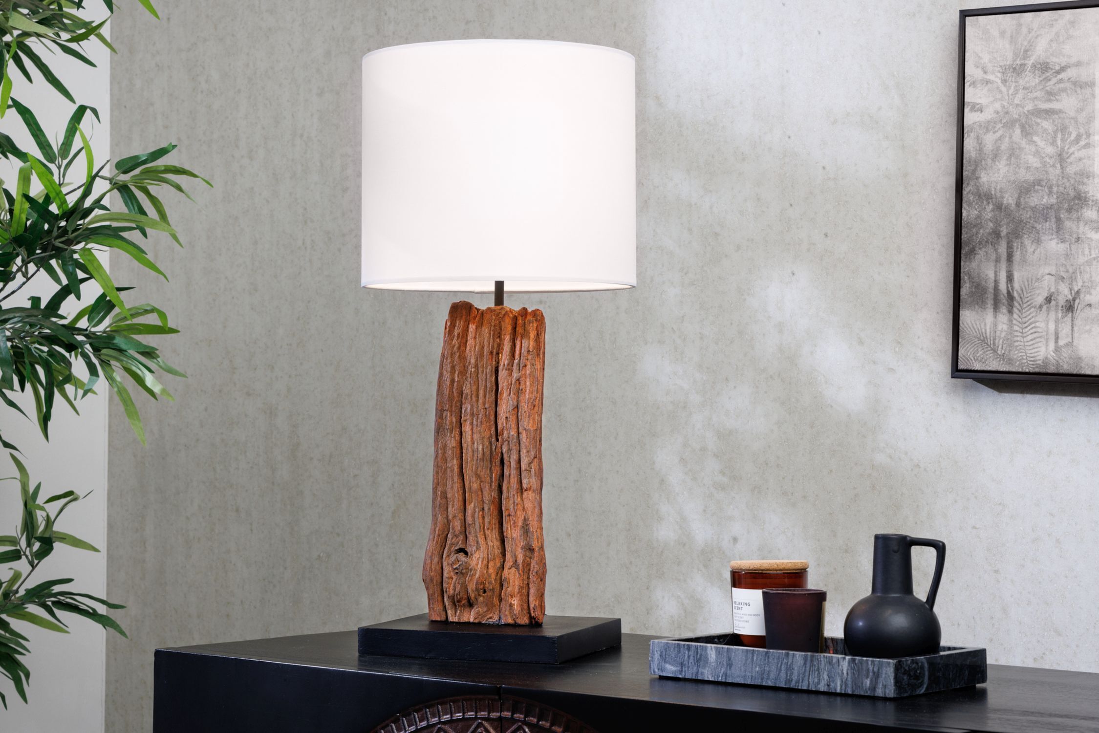 Tischlampe, Holzunterbau, Leuchte, Tischlampe Holz, Lampenschirm