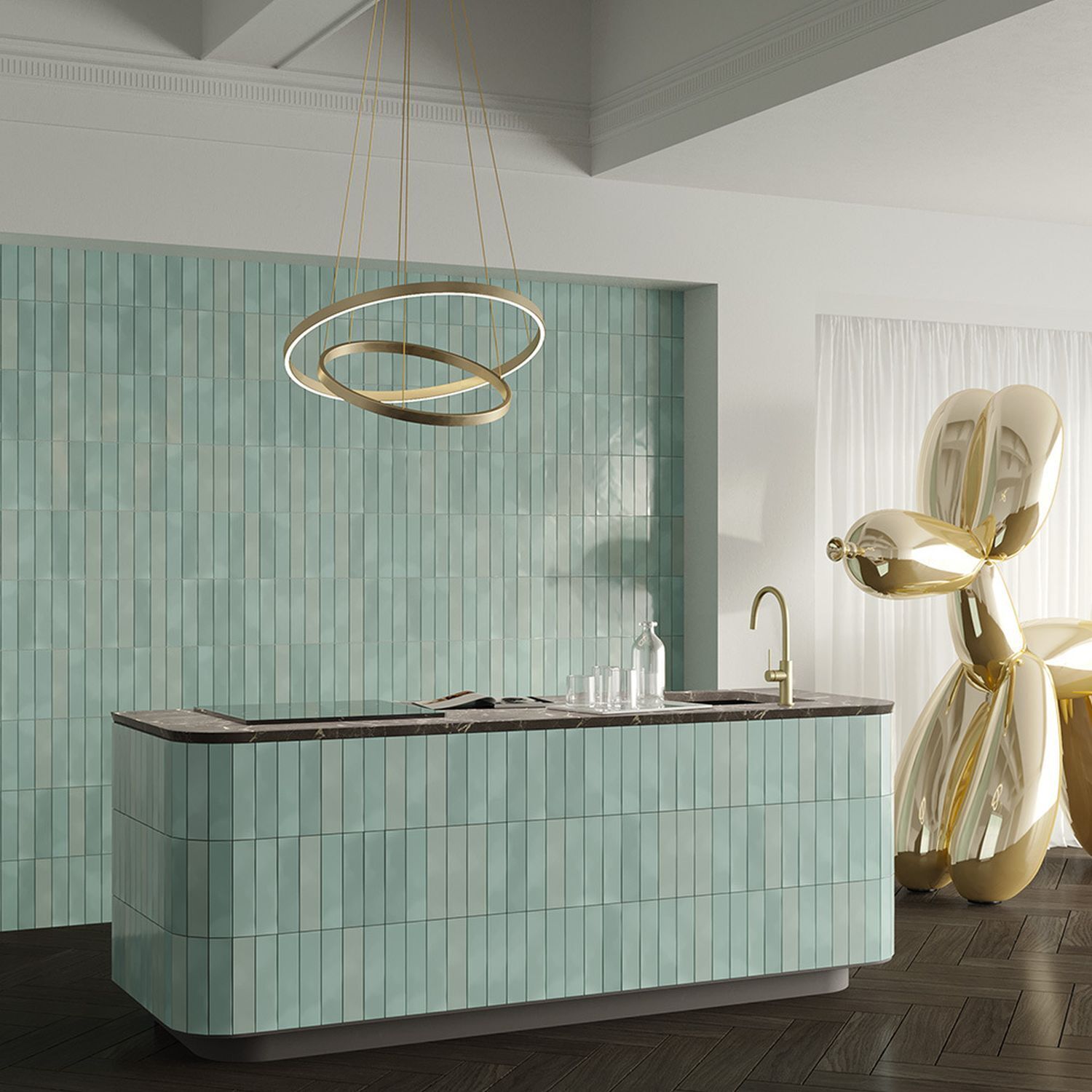 Kronleuchter LED Aluminium rund D: 60 cm H: max. 120 cm Drinnen, Innenarchitektur, Sinken, Waschbeckenhahn