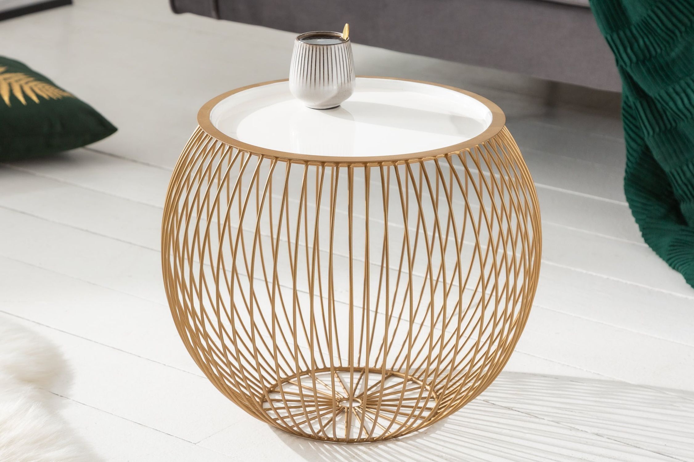 Table basse en métal doré 41x41 cm fait main avec plateau Lampe, Kunst, Kunsthandwerk