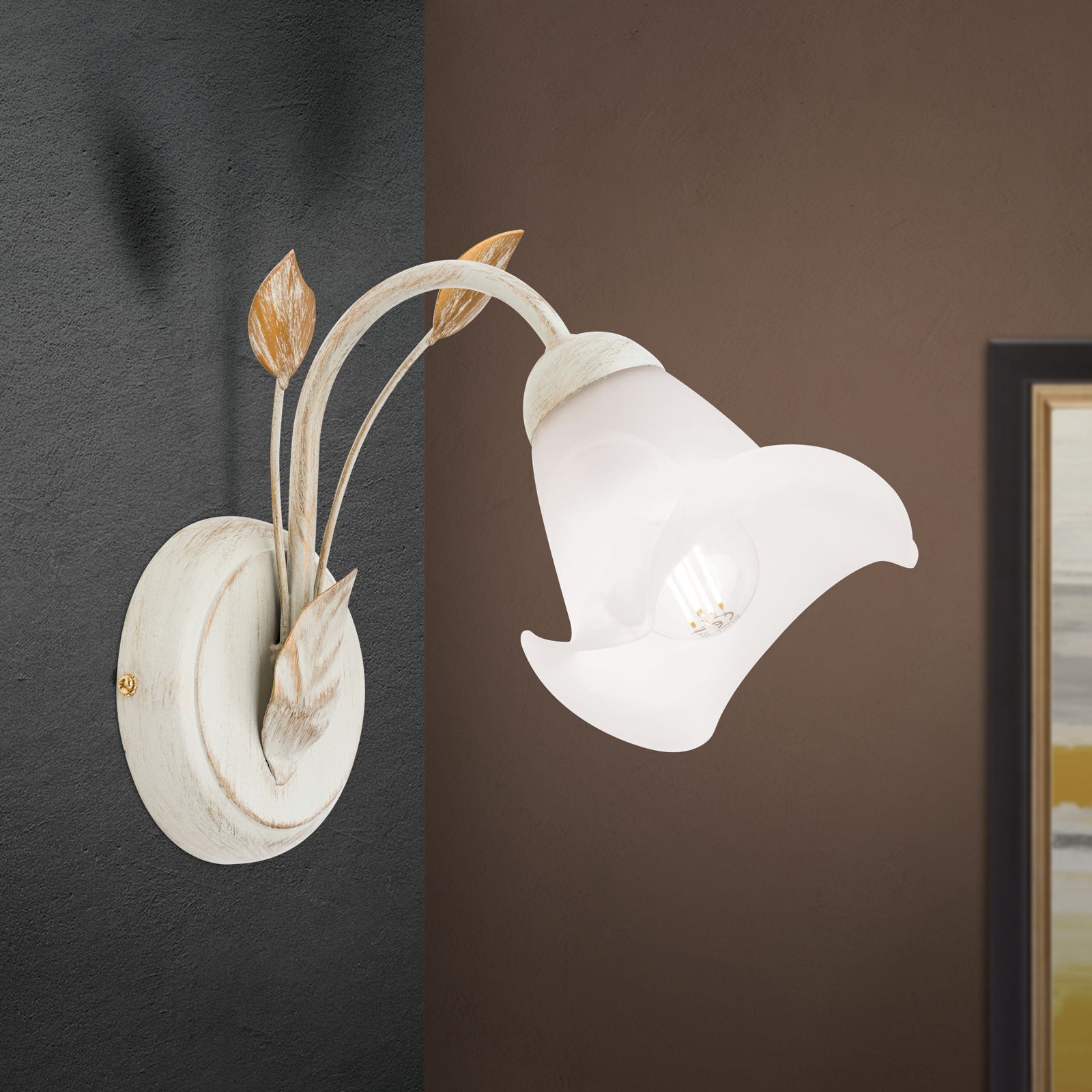 Wandlampe Glas Metall E14 21 cm hoch Landhaus Stil Wandlampe, Wandleuchte, Blumenmuster, Material: Metall?, Beleuchtung