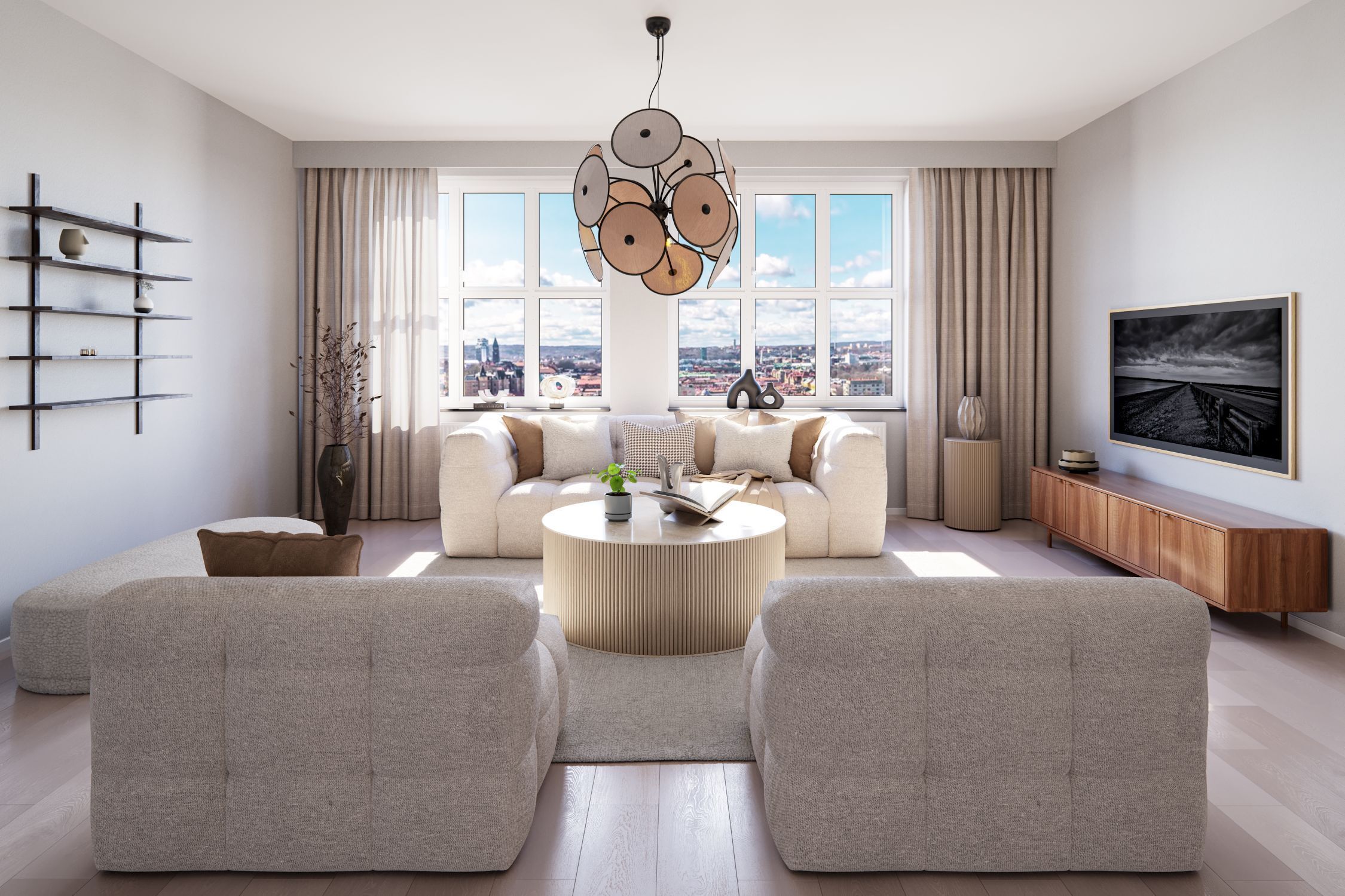 Hängeleuchte dekorativ Metall Stoff D: 83,5 cm 4x E14 Moebel, Wohnzimmer, Dekoration Ihres Zuhauses, Couch, Tabelle