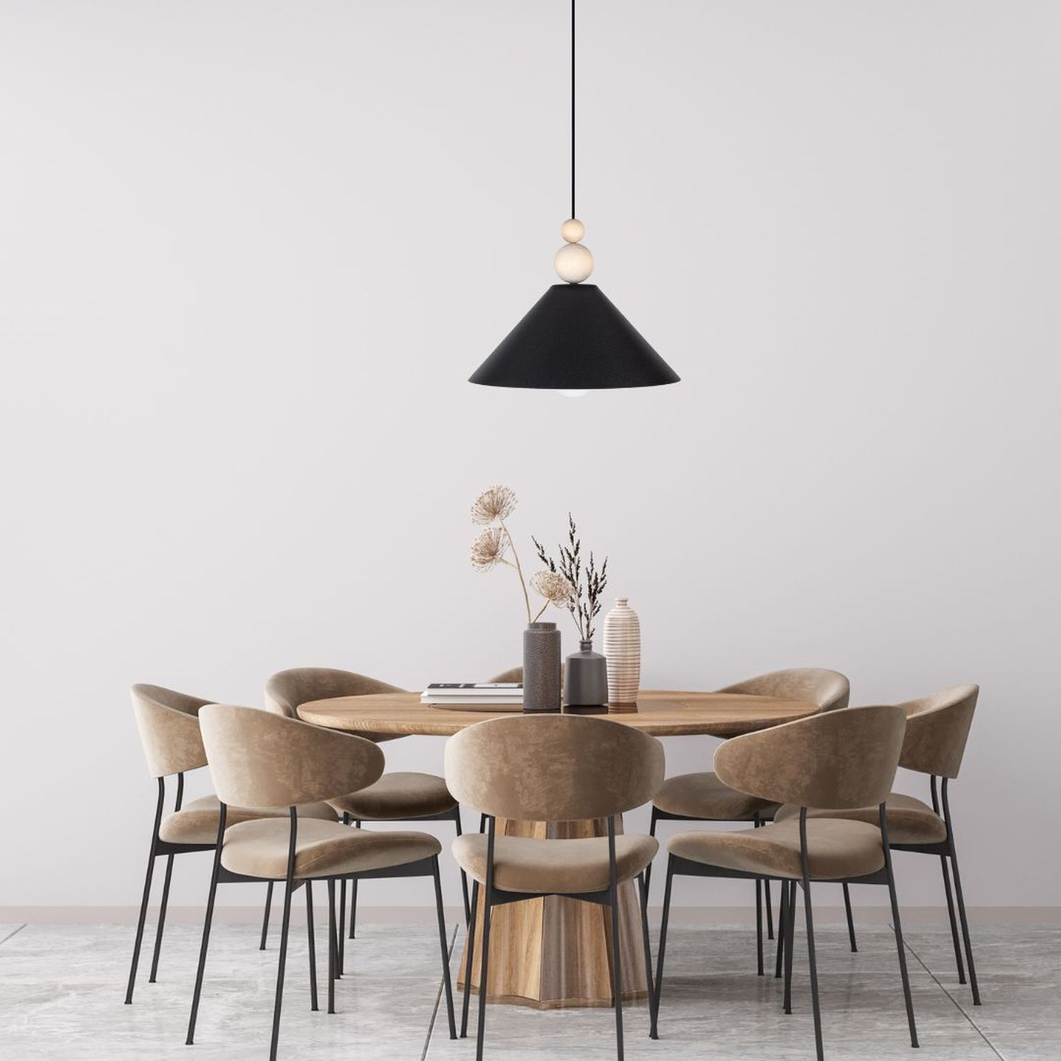 Schwarze Hängeleuchte Holz Metall Ø26 cm E27 gemütlich Esstisch, Runder Tisch, Holztisch, Küchenstuhl, Hängeleuchte