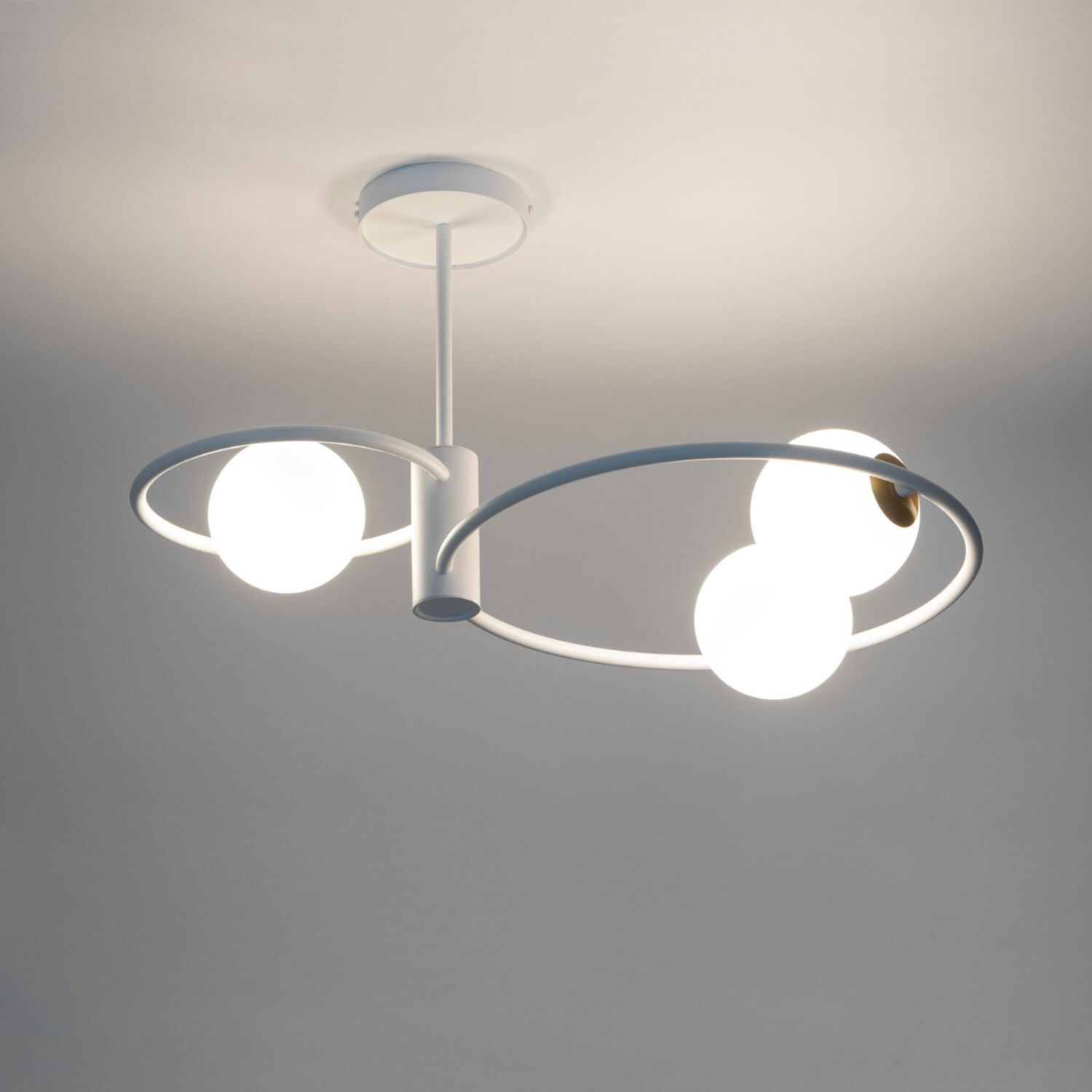 Grand plafonnier Blanc Métal Verre L:64 cm G9 Moderne