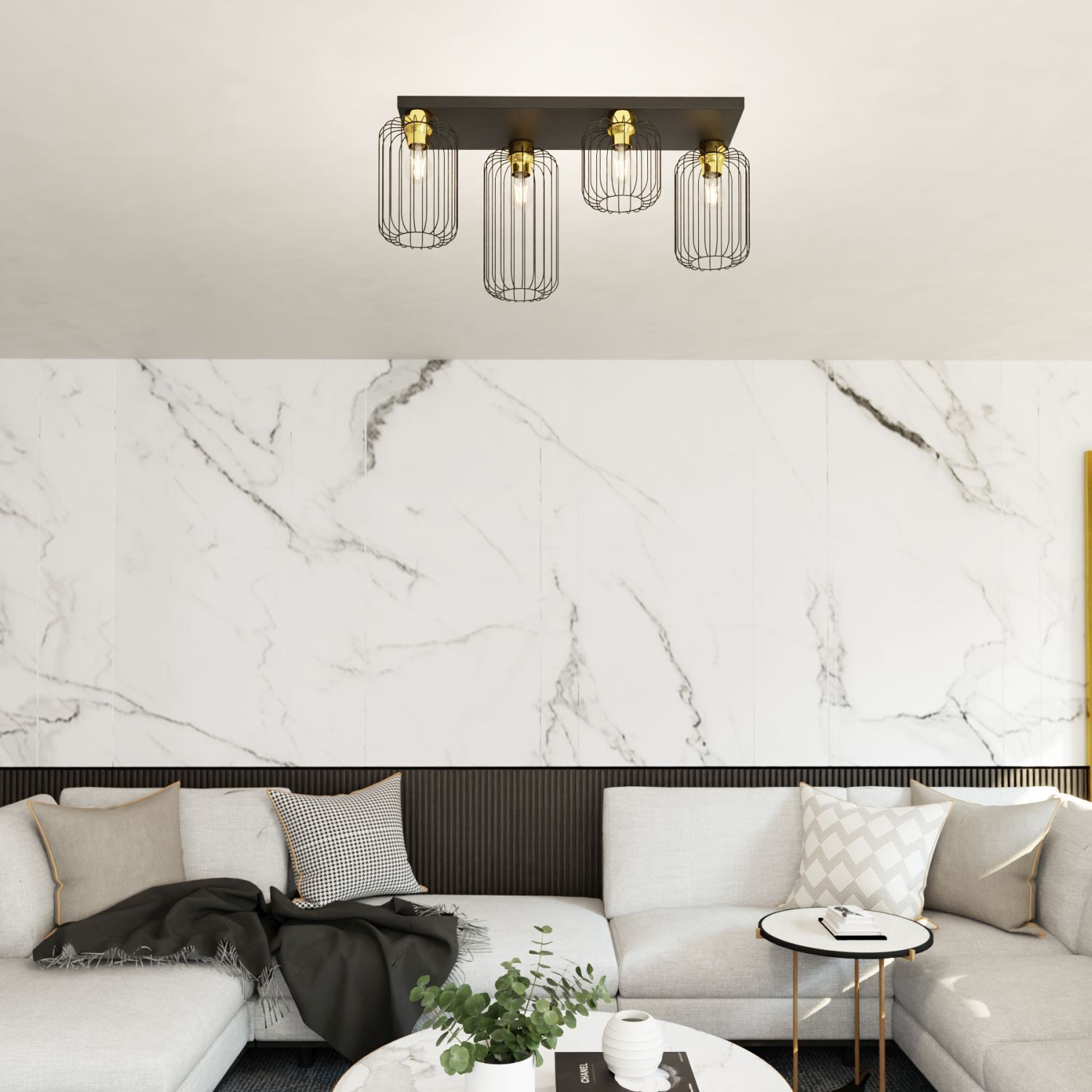 Retro Deckenleuchte Metall 70 cm in Schwarz Gold E27 Innenarchitektur, Wohnzimmer, Dekoration Ihres Zuhauses, Couch, Pflanze