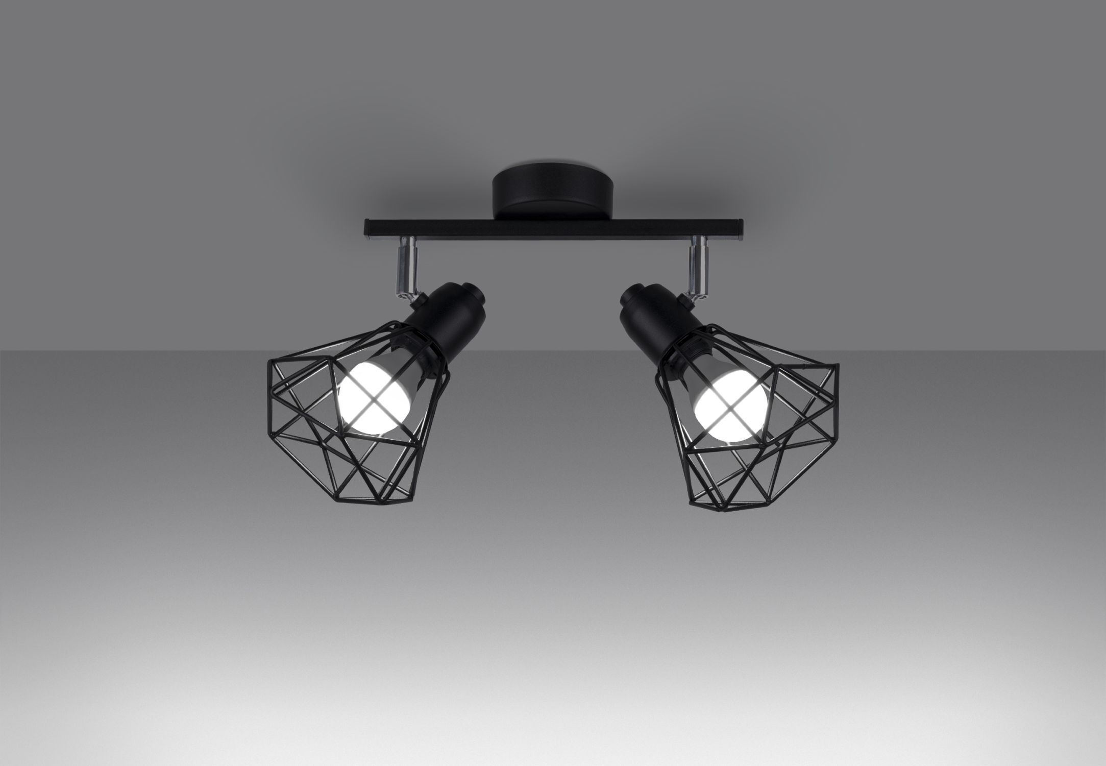 Spot de plafond 2 flammes Noir Métal Cage Abat-jour