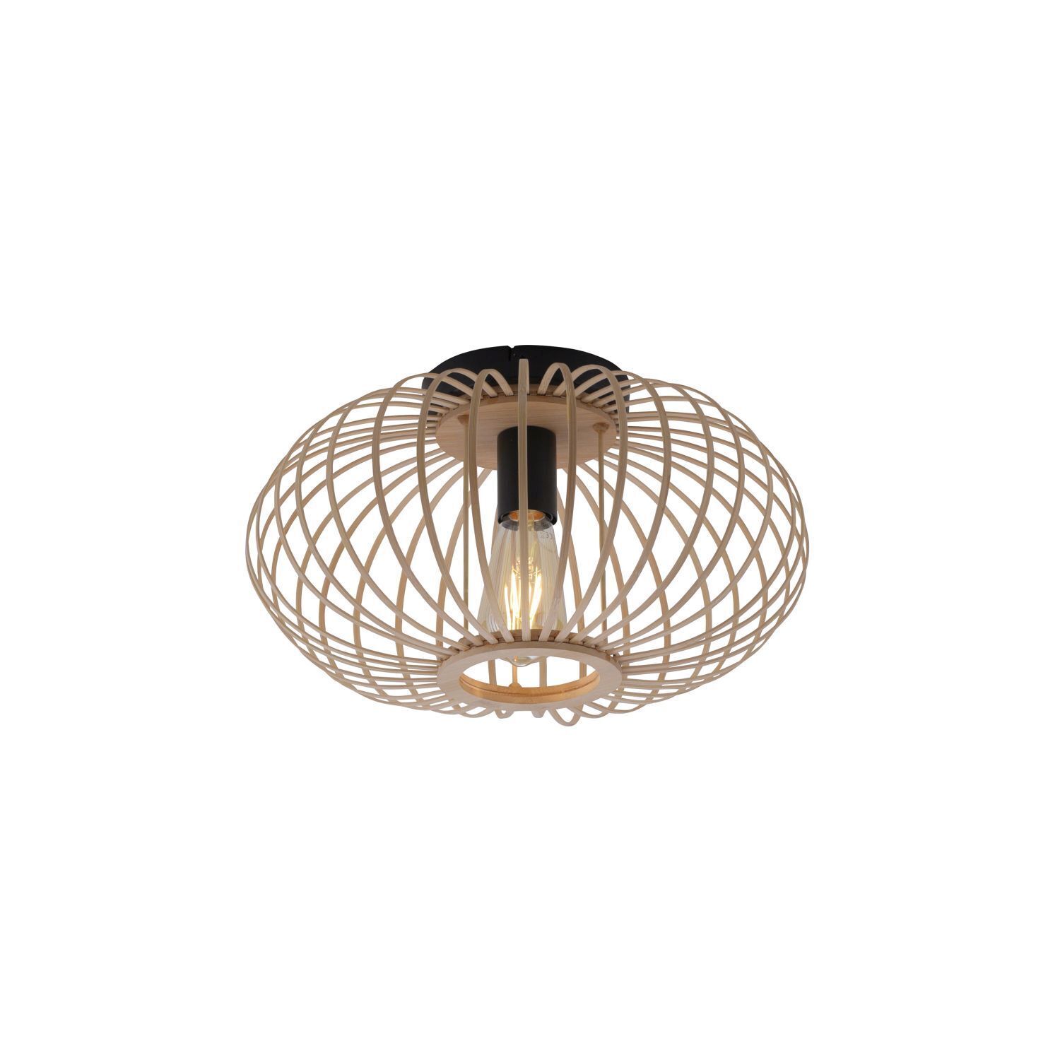Lampe de plafonnier ronde Scandinave Métal Bois E27 Ø40 cm