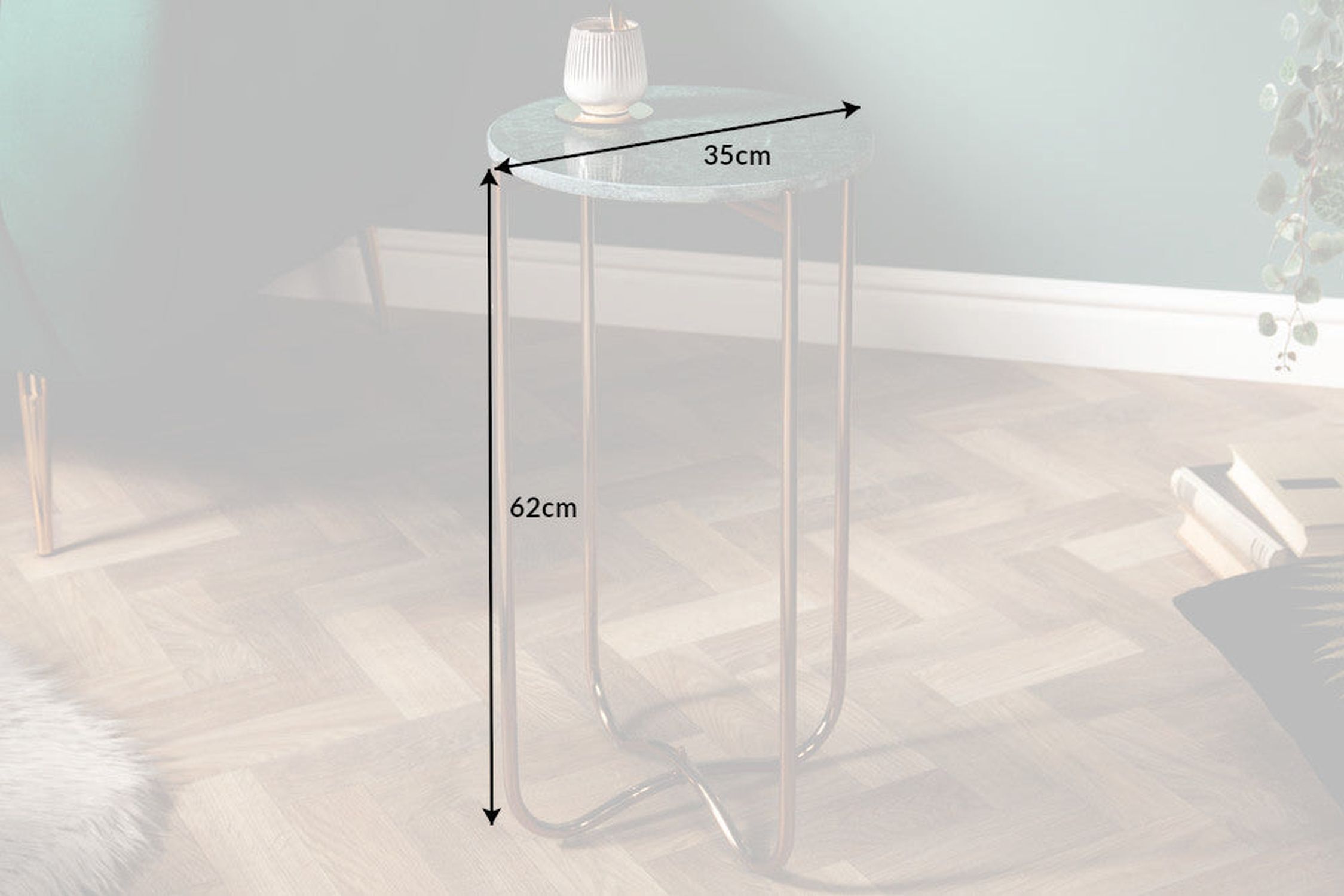 Table d'appoint en marbre métal vert or 35 x 35 cm