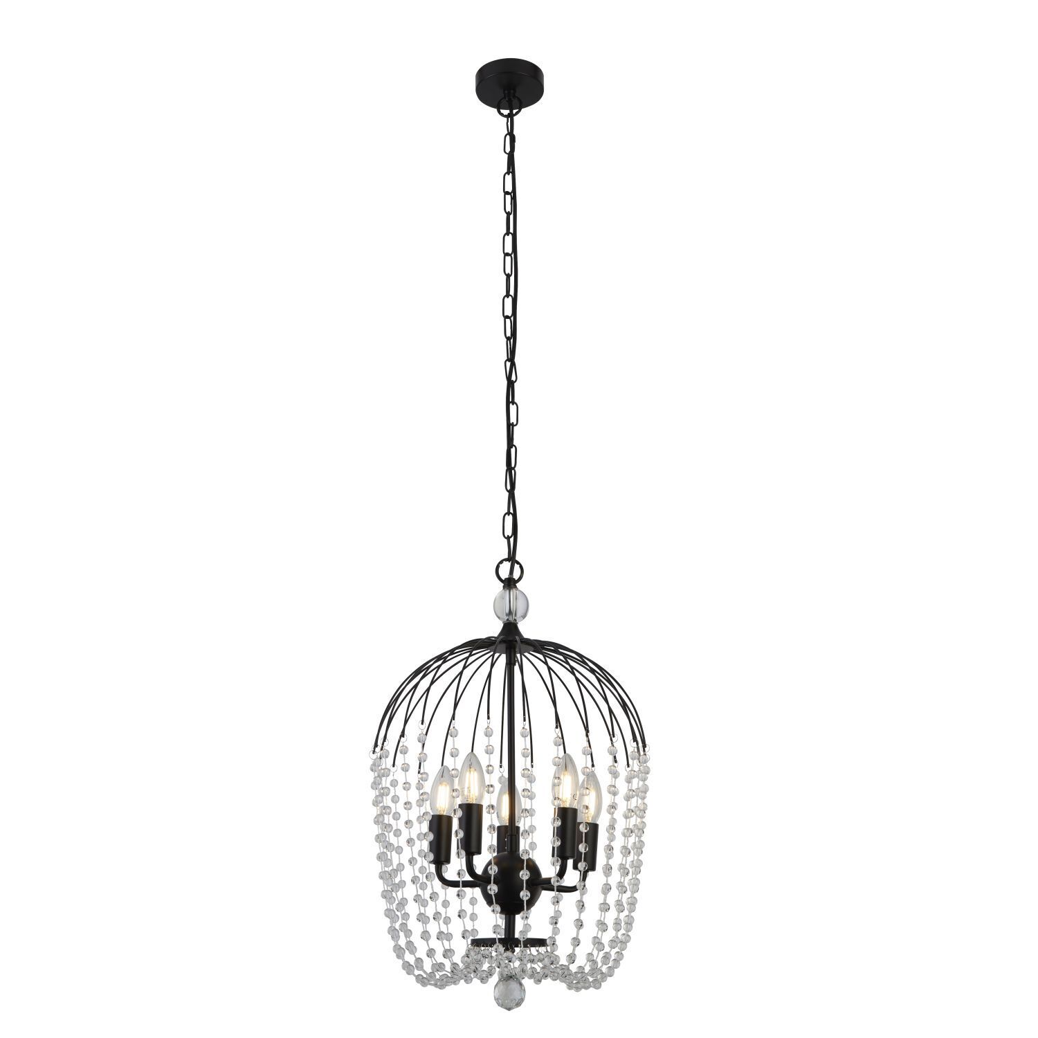 Suspension 5 flammes noir E14 Ø 36 cm métal cristal