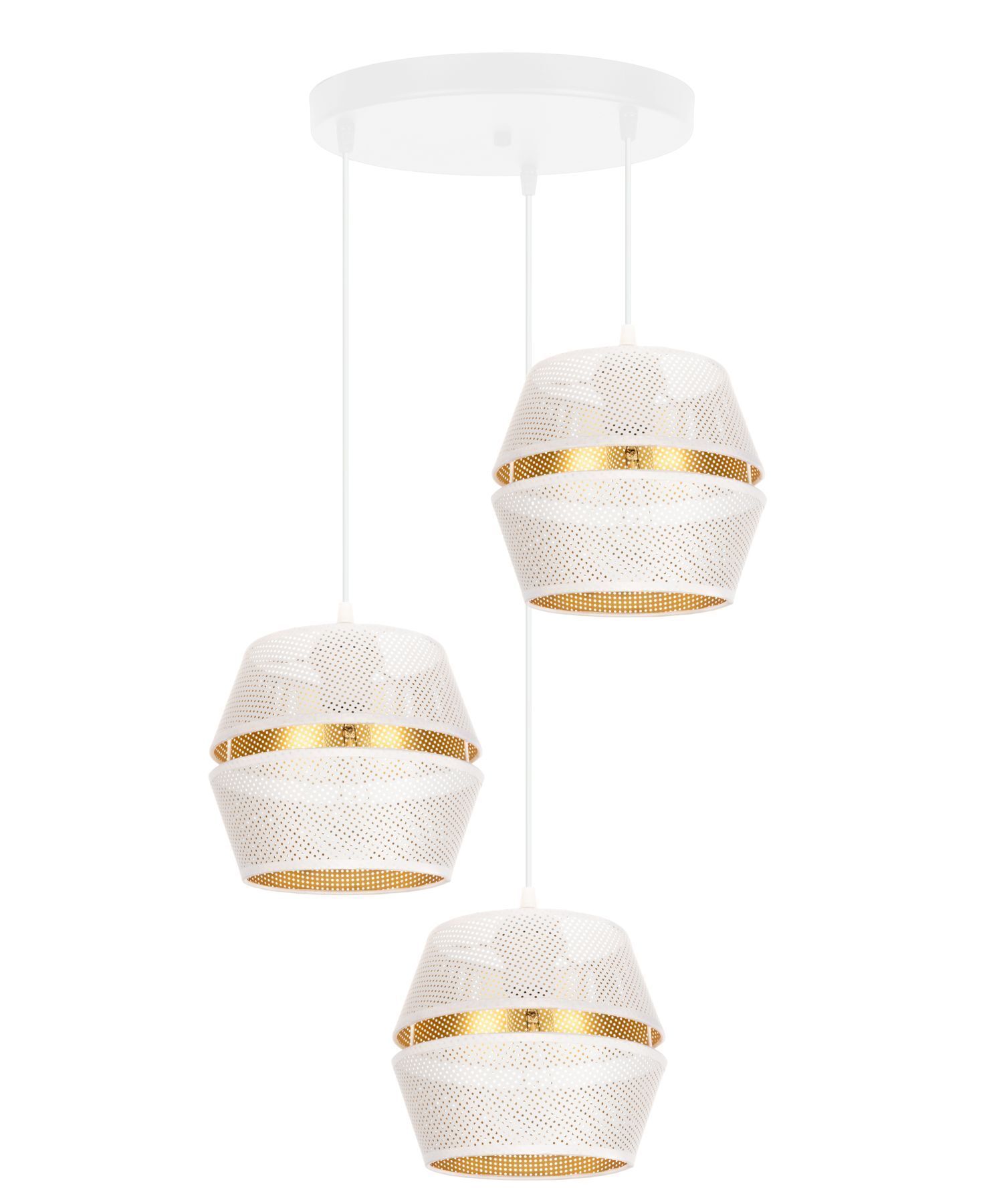 Lampe à suspendre ronde blanc or métal L:45 cm E27 3-flmg Deckenleuchte, Leuchte, Lampe