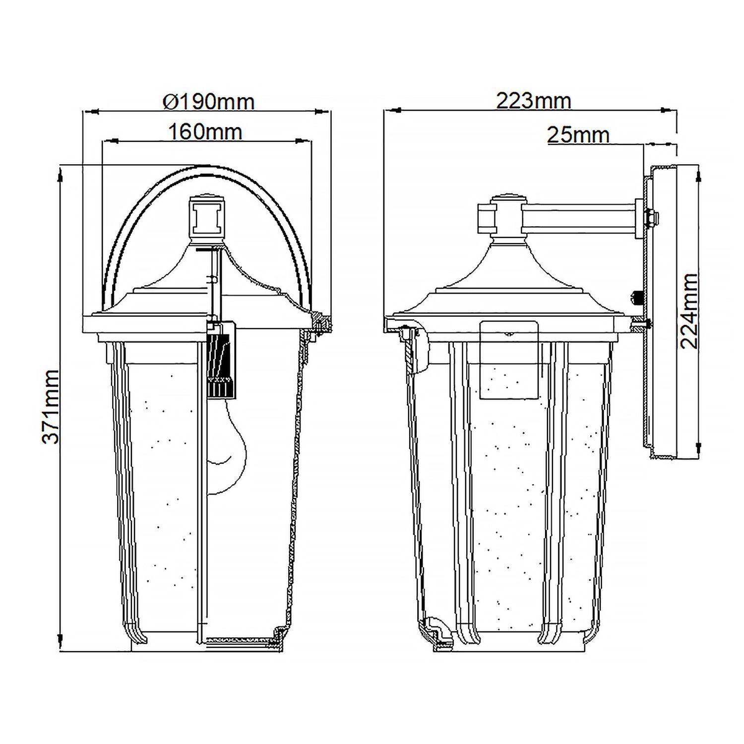 Lampen, Außenleuchte, Kugellampe, 2D-Diagramm, Abmessungen