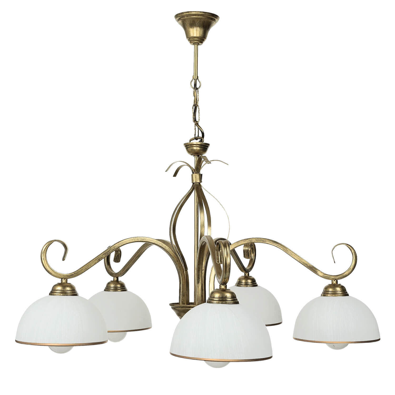 Deckenleuchte Gold Antik Weiß Glasschirm 5-flammig Leuchter, Lampe, Leuchte