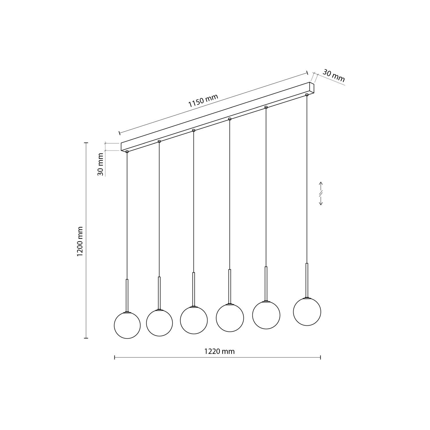 Pendelleuchte B: 122 cm Glas Metall Schwarz Weiß 6x G9