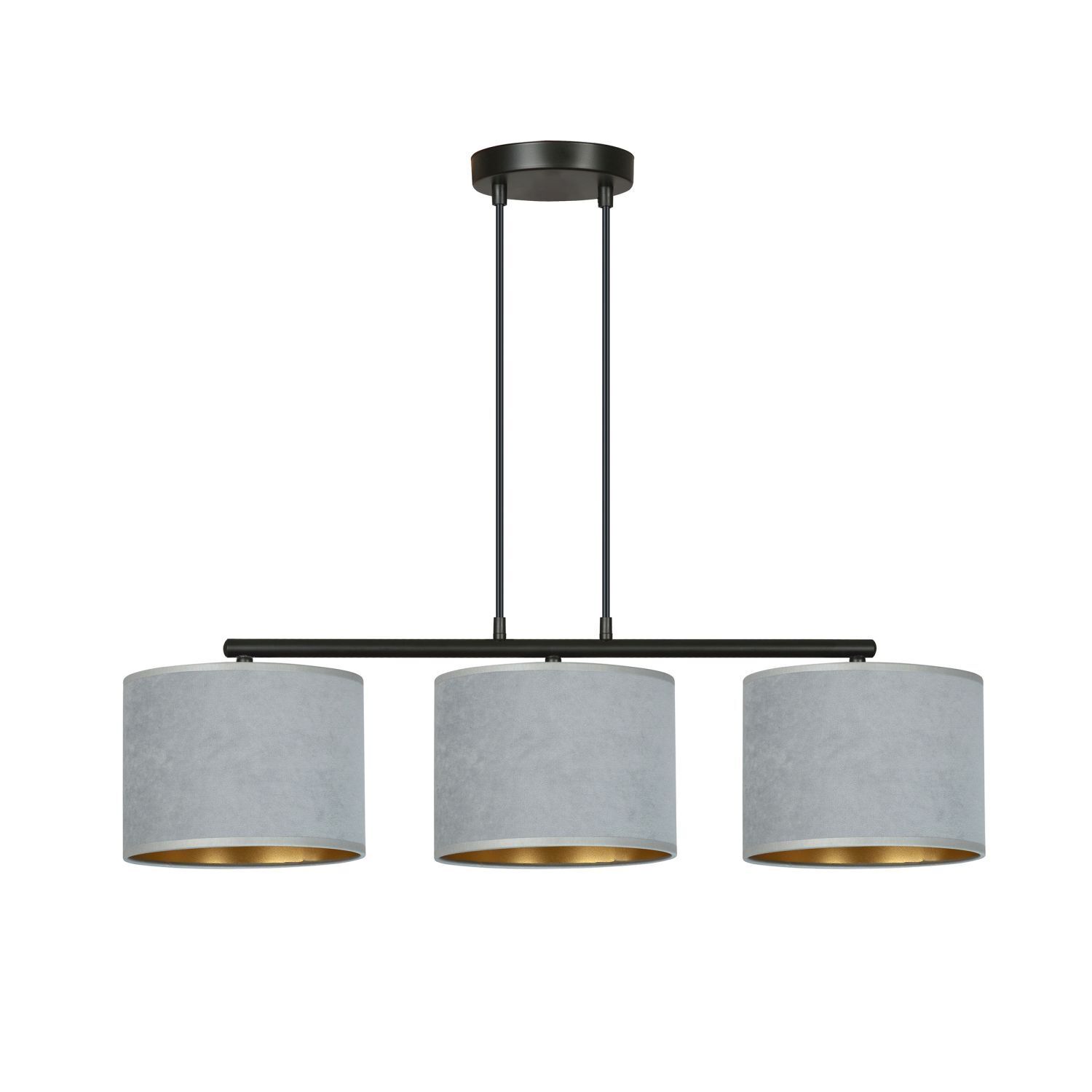 Suspension Métal Tissu L : 72 cm Noir Gris Or E27