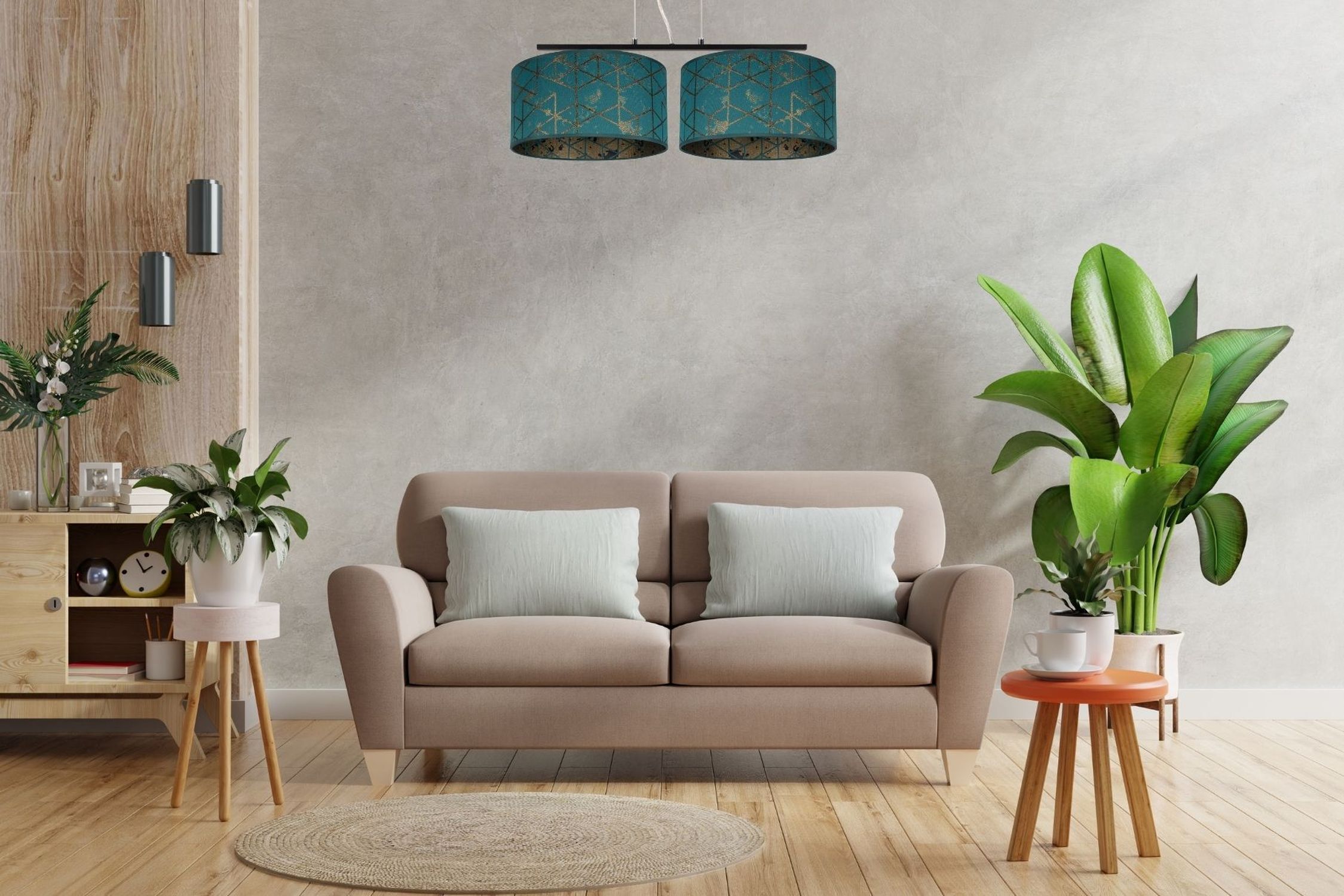 Stoff Pendelleuchte blendarm Grün Muster E27 70 cm lang Sofa, Wohnzimmer, Sofa grau, Grau-beige Sofa, Wohnzimmer Dekoration