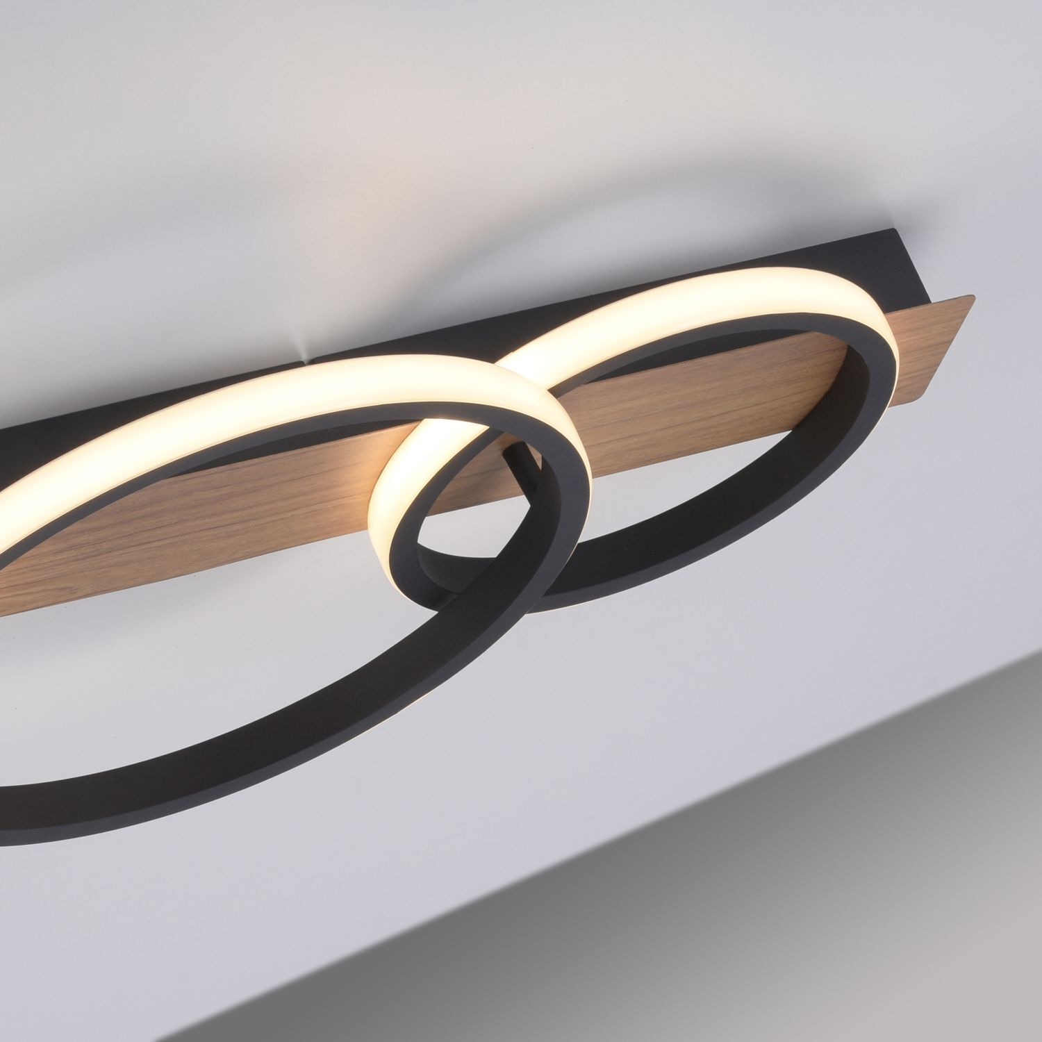 Lampe de plafonnier LED Bois Métal Naturel Noir 68 cm 3000 K
