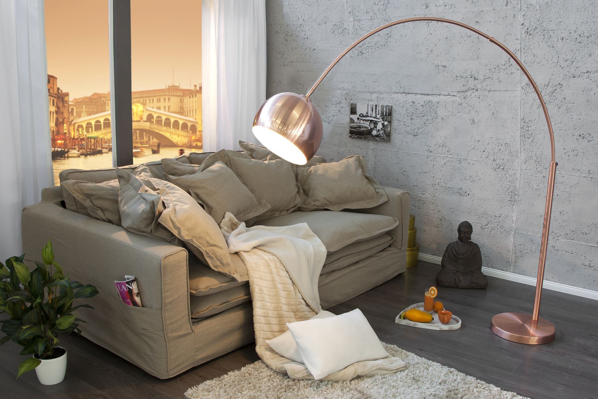 Elegante Standlampe Retro 170cm gebogen Lampe, Dekoration für Zuhause, Pflanze, Kissen, Stehlampe