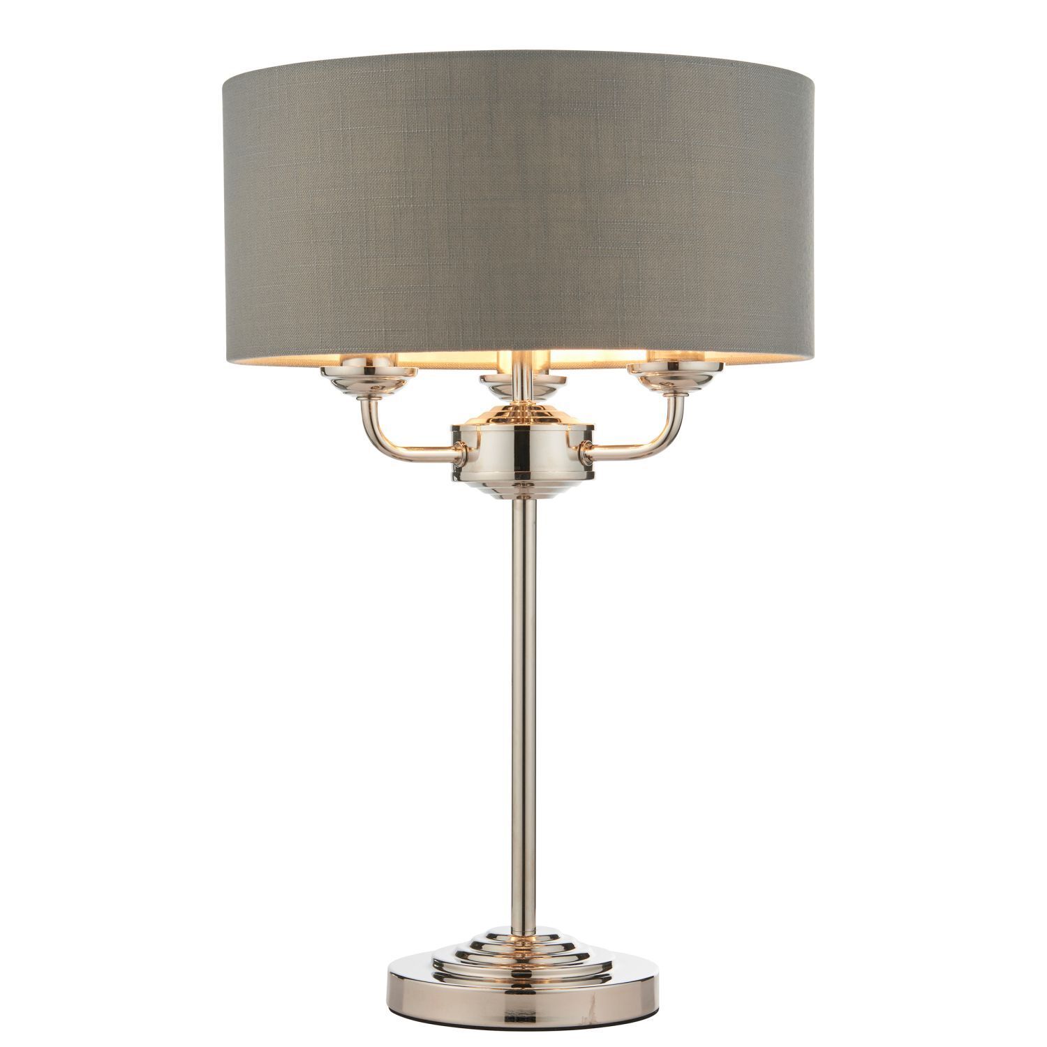 Lampe de table métal tissu 50 cm de haut nickel anthracite 3x E14