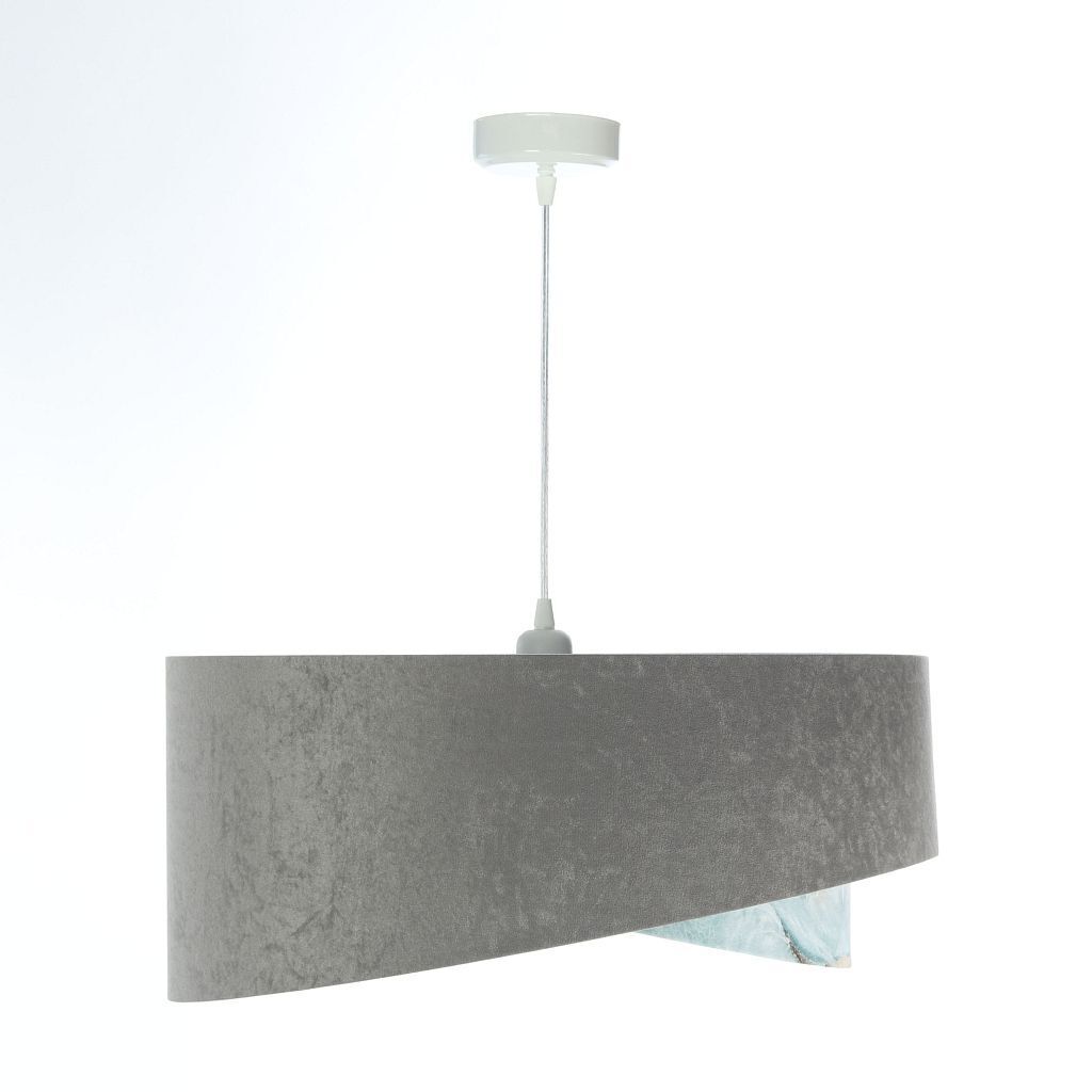 Pendelleuchte Stoffschirm Ø 50 cm rund Grau Hellblau Silber Lampe