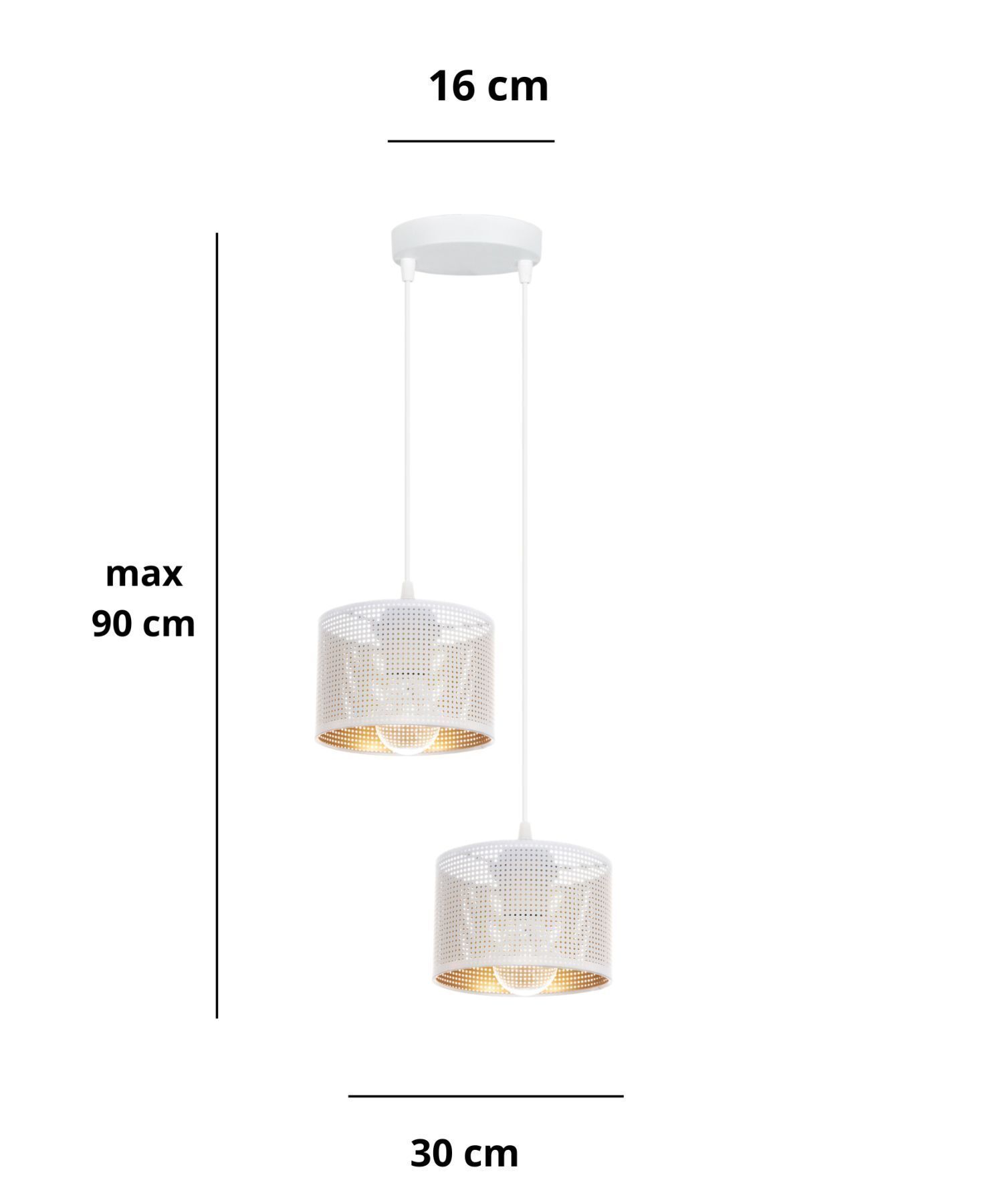 Pendelleuchte Metall Loft 2-flmg E27 B:30 cm Weiß Gold Deckenleuchte, Lampe, Leuchte