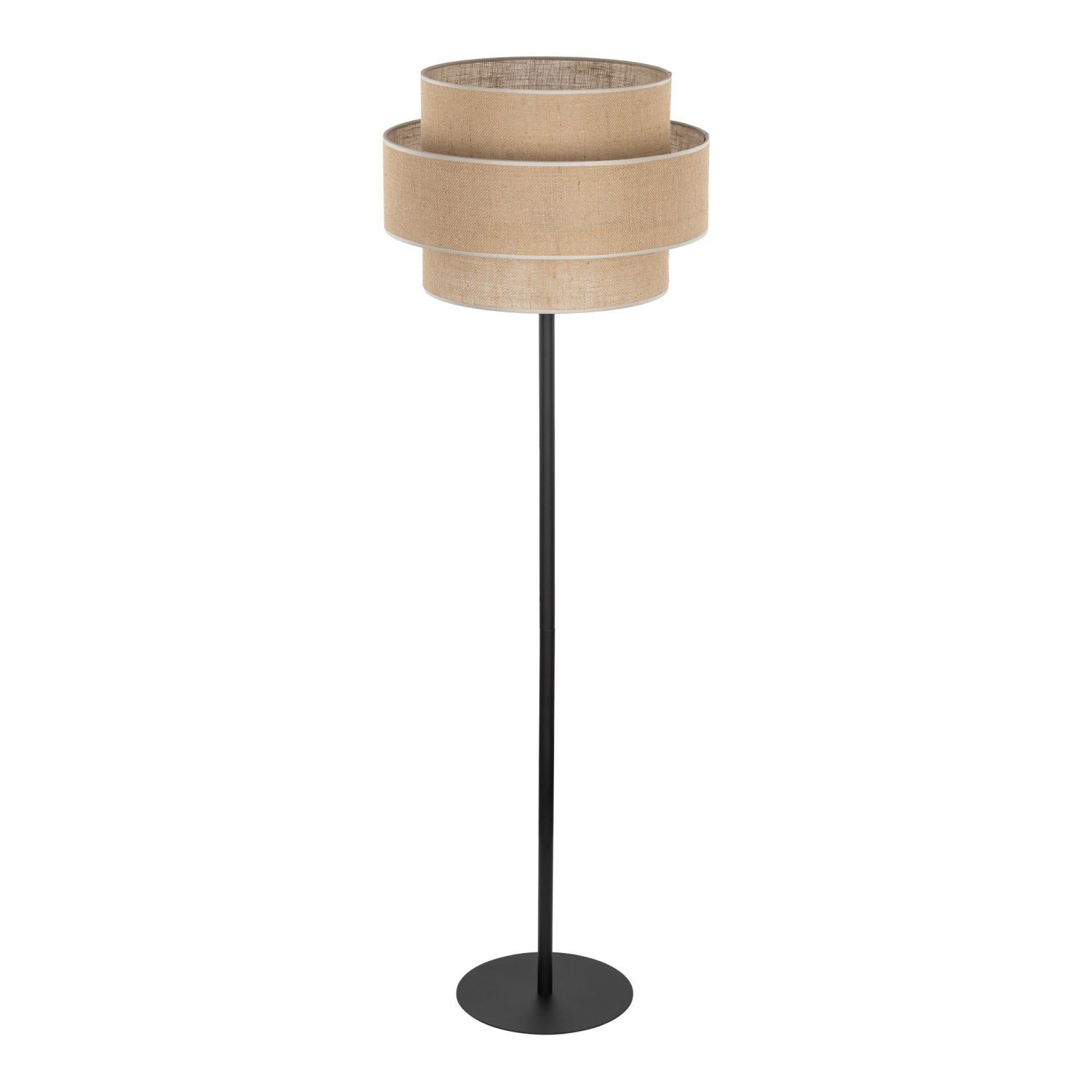 Stehleuchte Schwarz gemütlich 15,5 cm E27 Stahl Jute Stehleuchte, Lampenschirm, Holzlampe, Beige, Standleuchte
