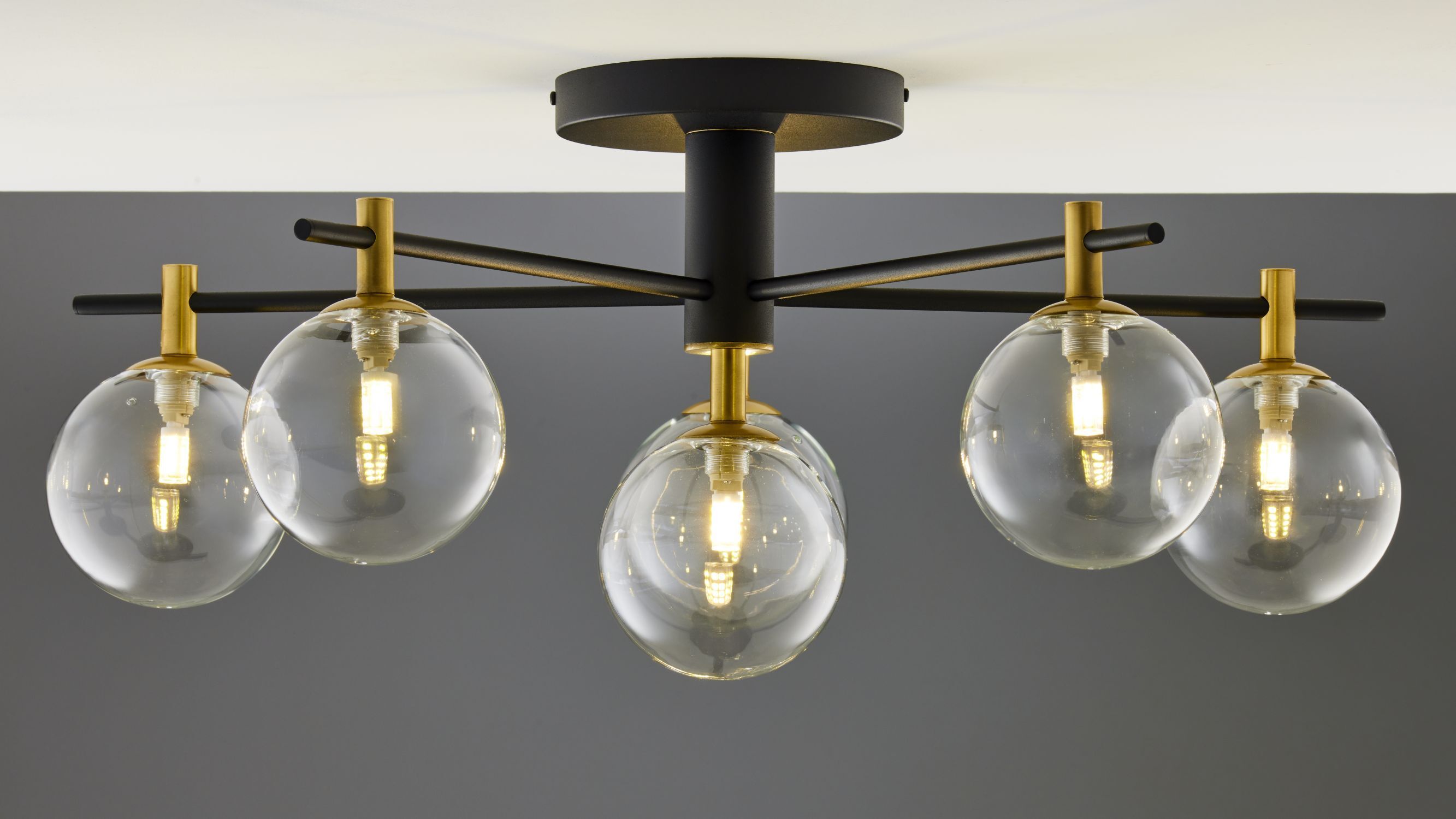 Deckenlampe Metall Glas G9 B:76 cm in Schwarz Gold Leuchte, Kronleuchter, Lampe, Deckenleuchte, Deckenventilator